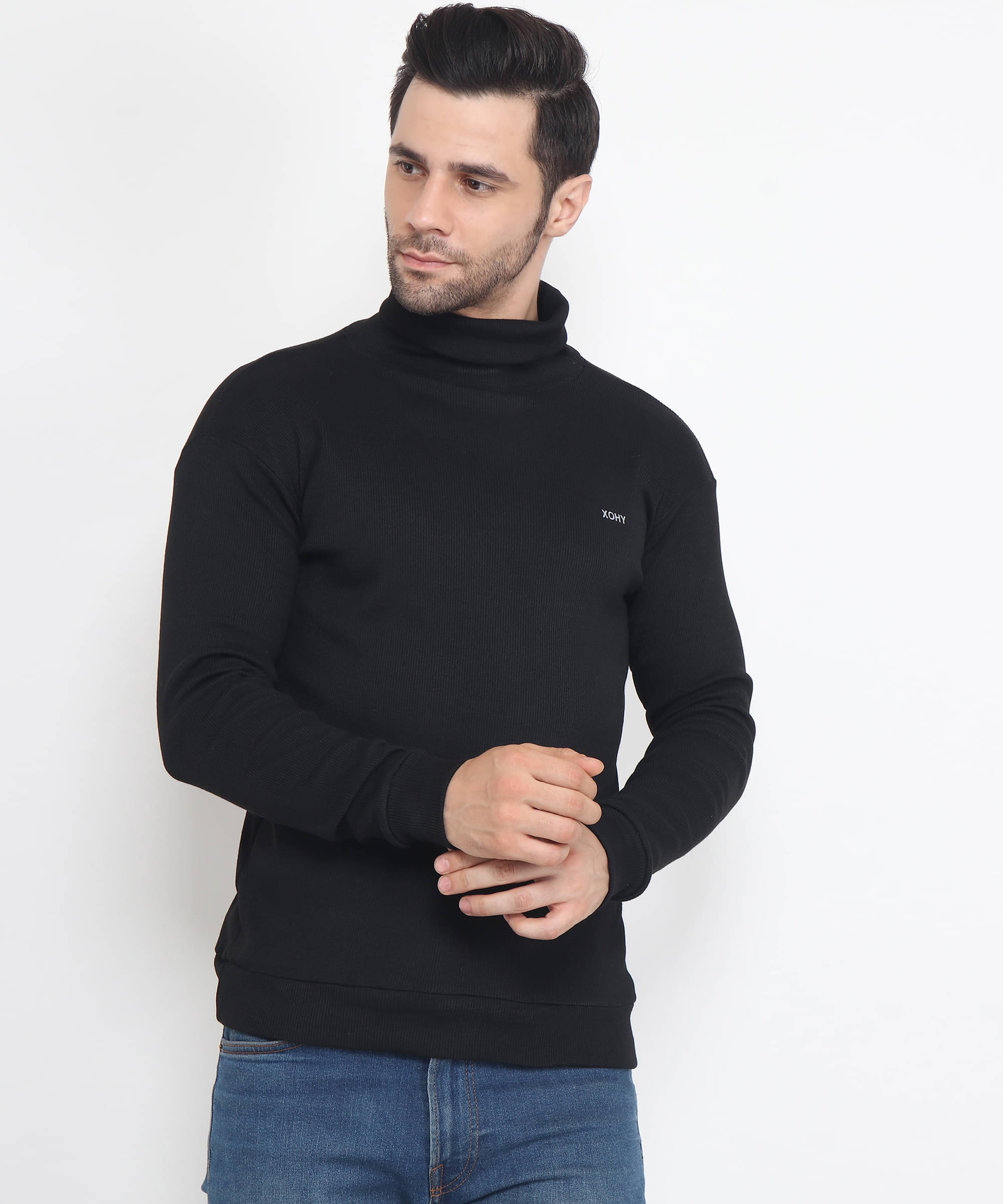 xohy - Black Cotton Blend Men's Pullover Sweater ( Pack of 1 )     			xohy - Black Cotton Blend Men's Pullover Sweater ( Pack of 1 )