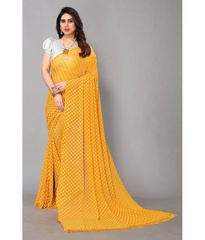 FABMORA Chiffon Printed Saree With Unstitched Blouse Piece ( Mustard ) FABMORA Chiffon Printed Saree With Unstitched Blouse Piece ( Mustard )
