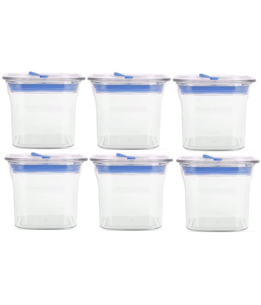 HomePro Fabio Airtight Transparent storage Plastic container pack of 6, Square, 600ml, Blue