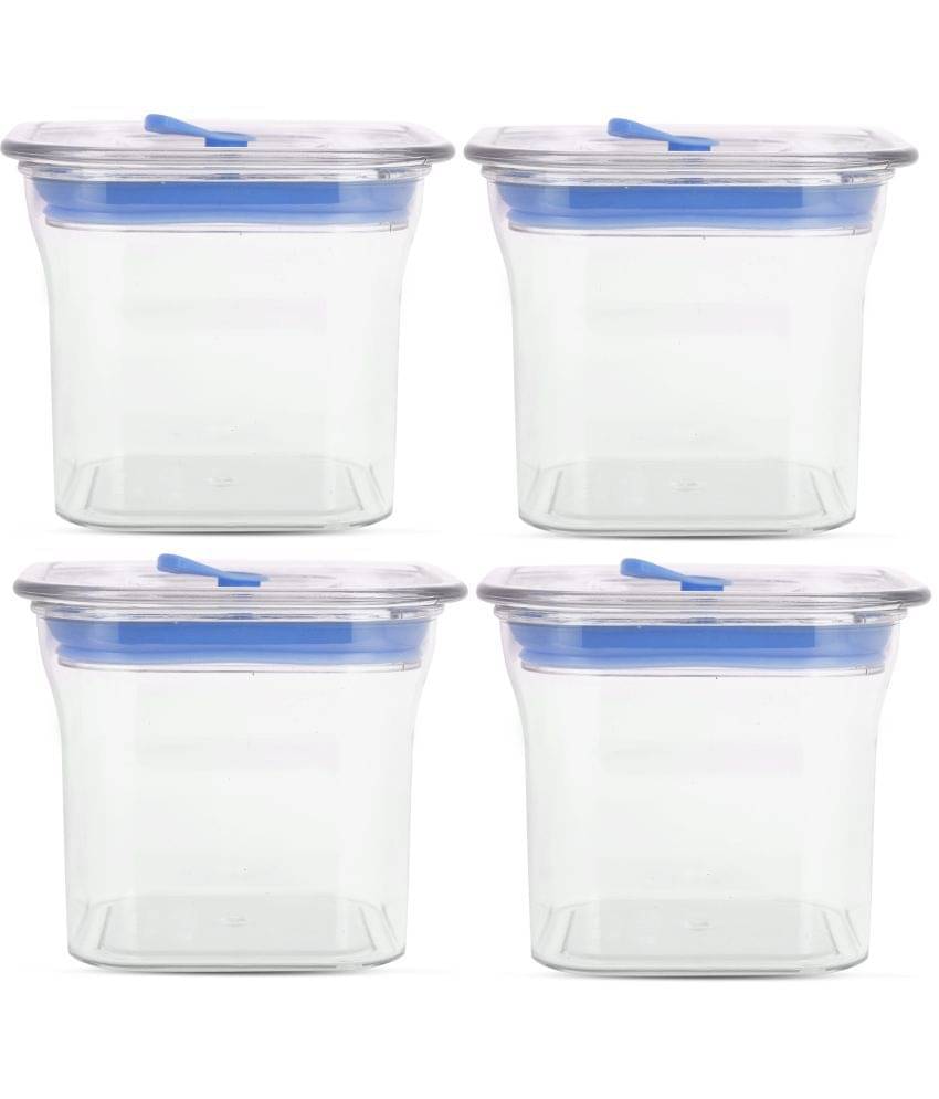     			HomePro Fabio Airtight Transparent storage Plastic container pack of 4, Square, 600ml, Blue