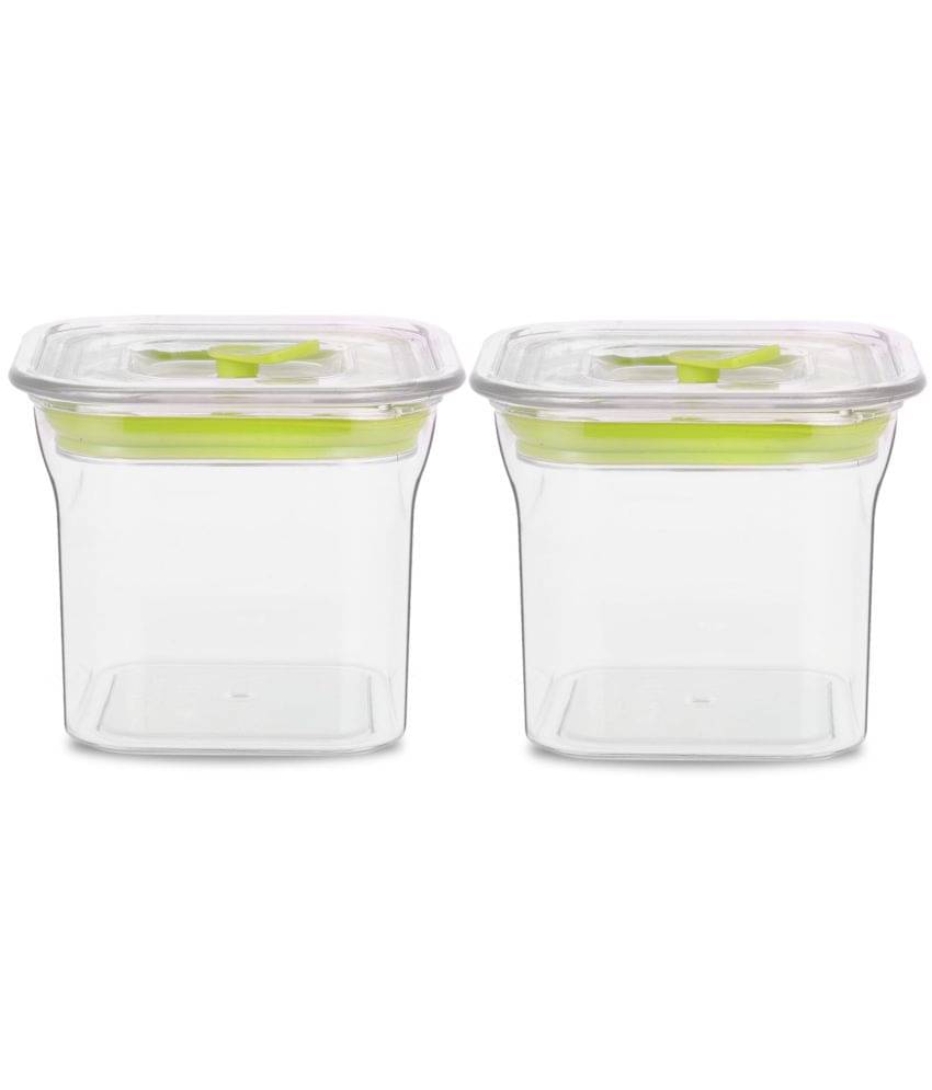     			HomePro Fabio Airtight Transparent storage Plastic container pack of 2, Square, 600ml, Green