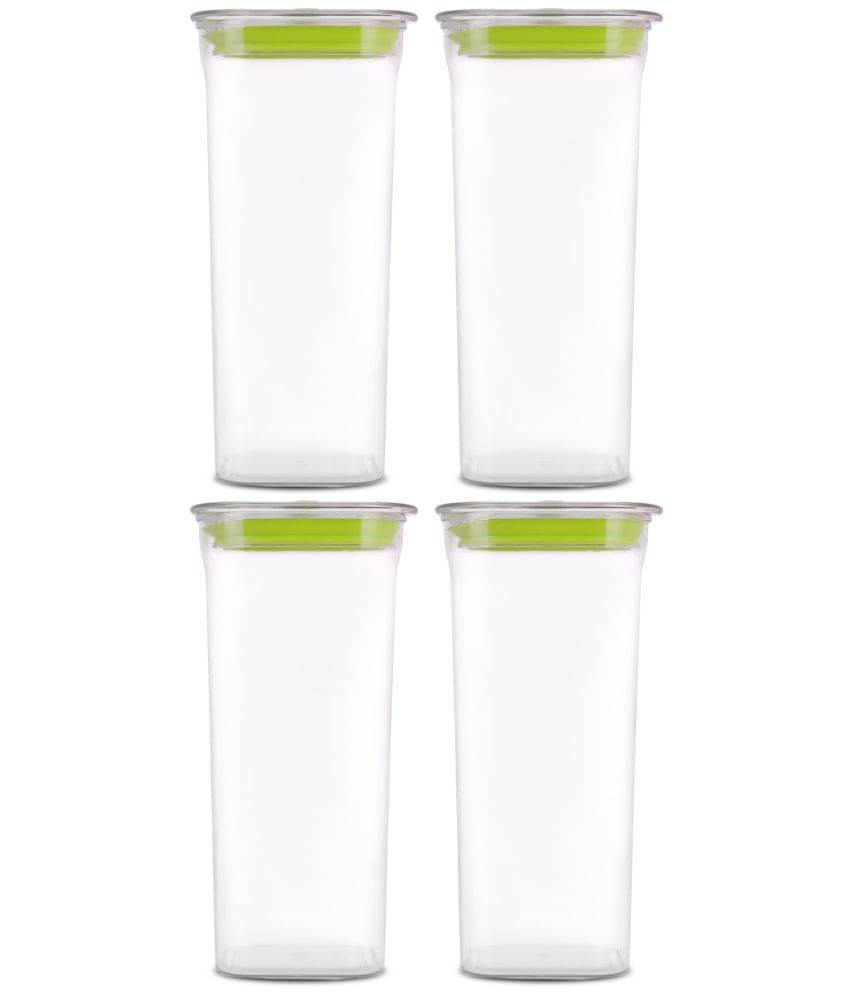     			HomePro Fabio Airtight Transparent storage Plastic container pack of 4, Square, 1500ml, Green