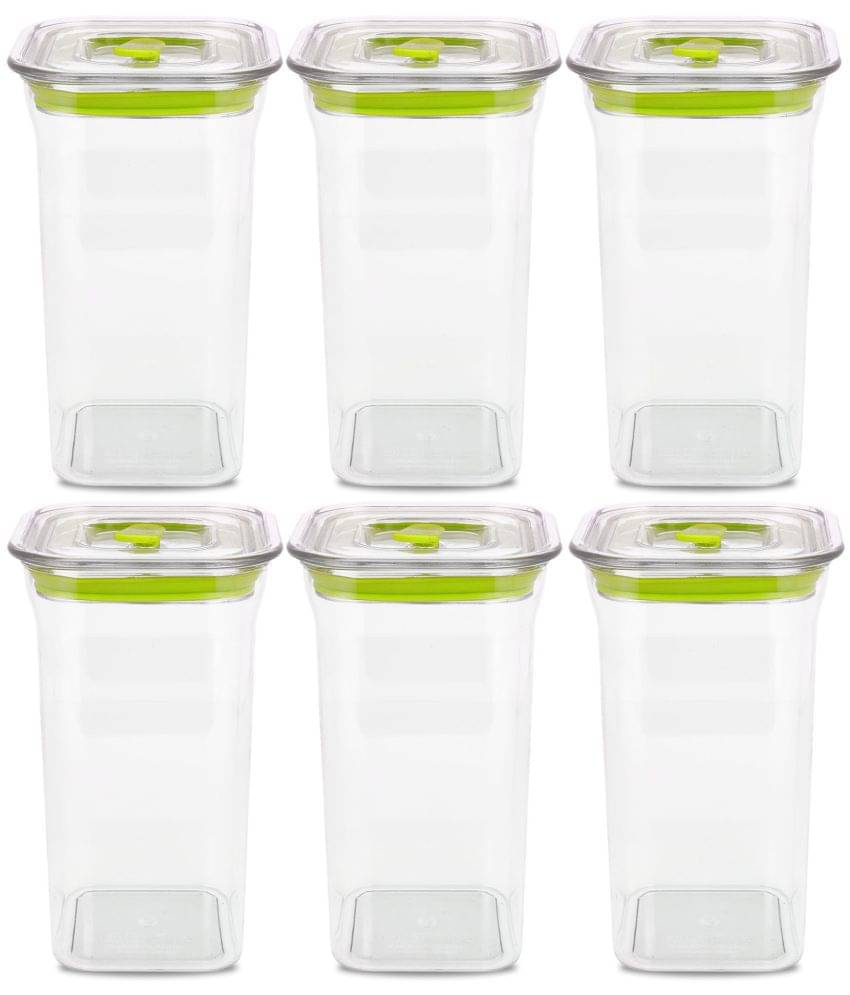     			HomePro Fabio Airtight Transparent storage Plastic container pack of 6, Square, 1100ml, Green