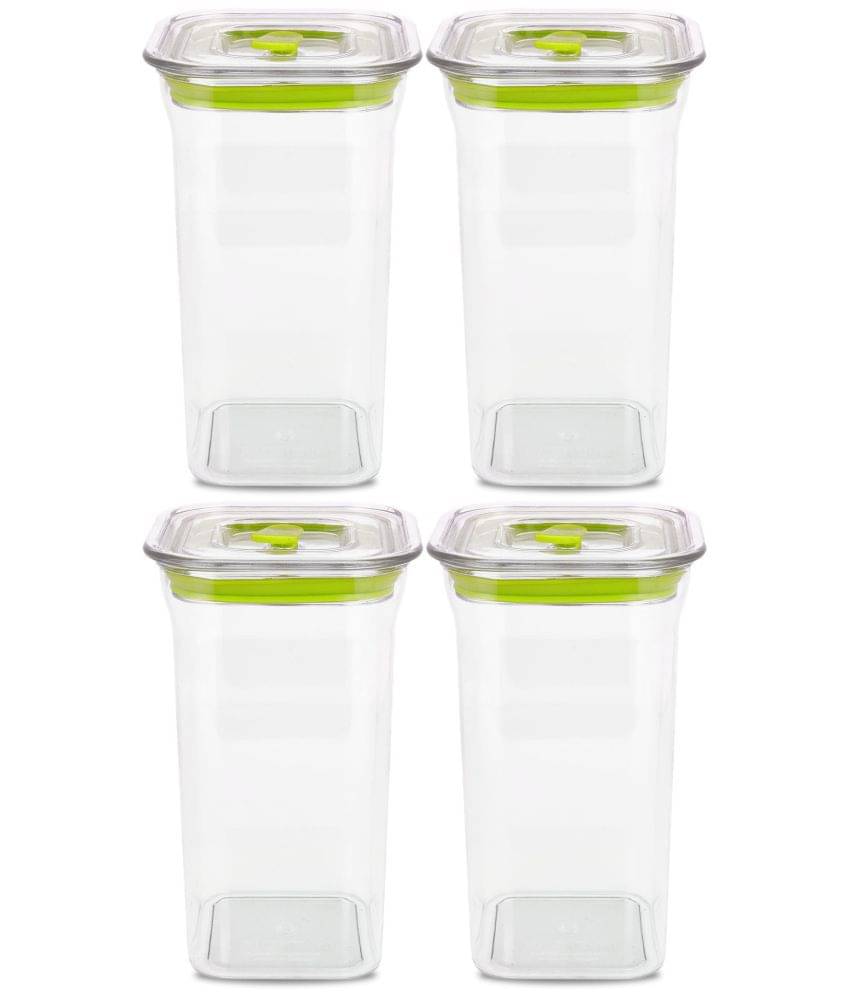     			HomePro Fabio Airtight Transparent storage Plastic container pack of 4, Square, 1100ml, Green