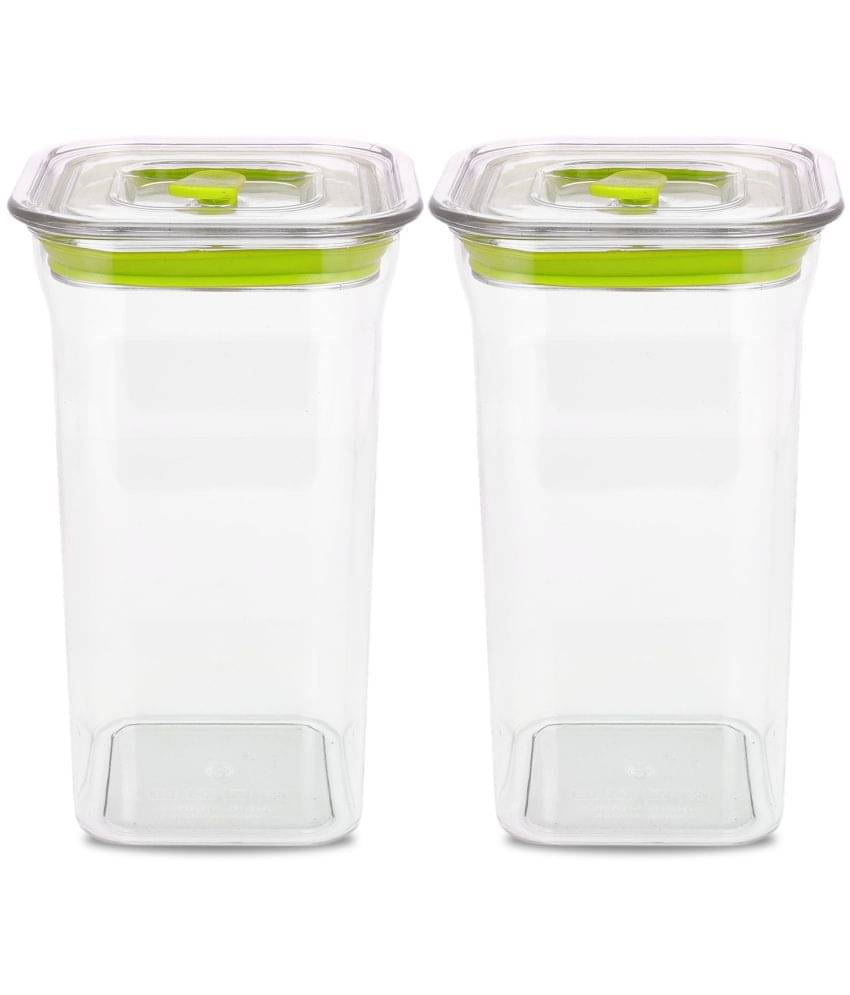     			HomePro Fabio Airtight Transparent storage Plastic container pack of 2, Square, 1100ml, Green
