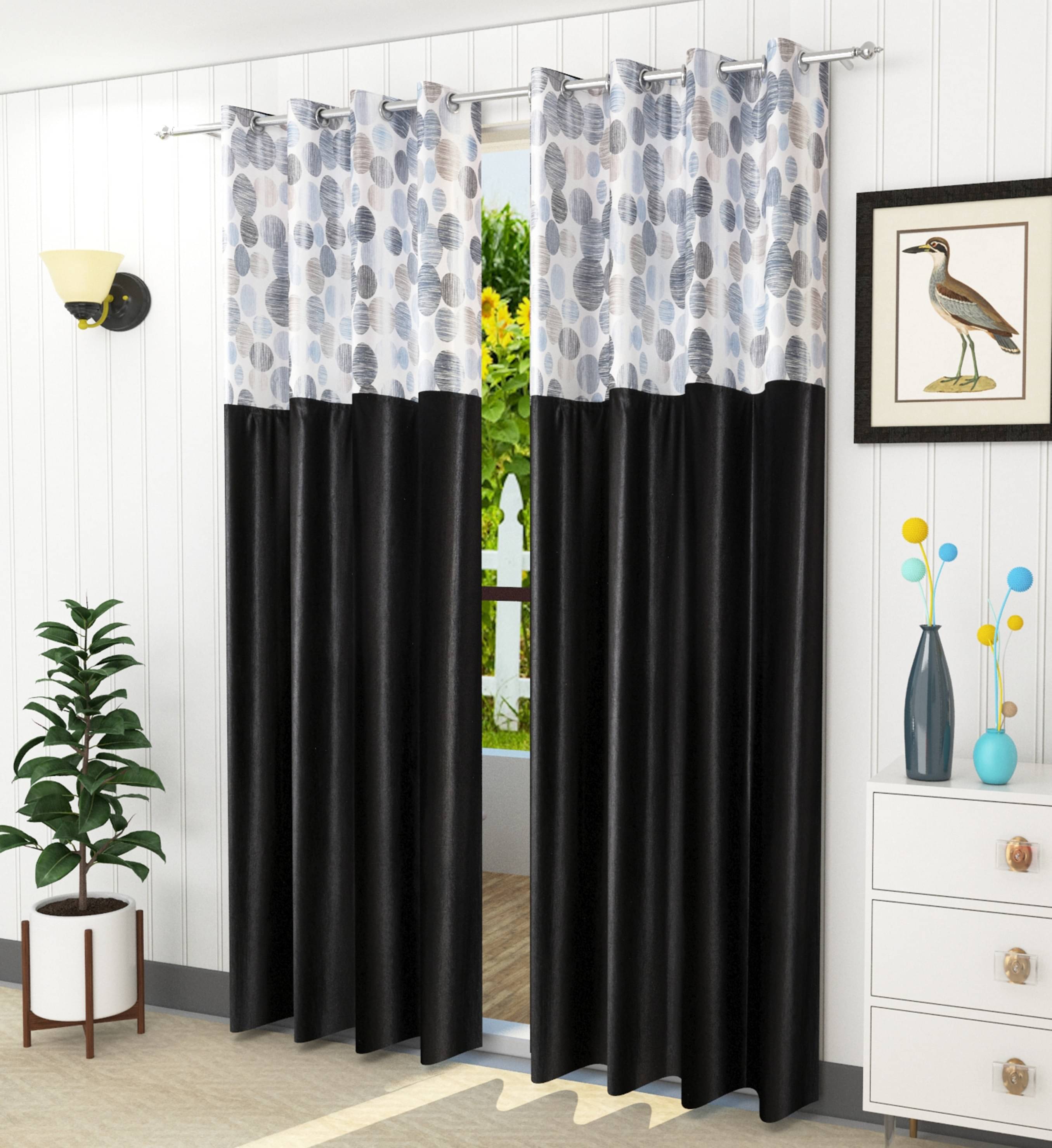 Homefab India Printed Blackout Eyelet Window Curtain 5ft (Pack of 2) - Black Homefab India Printed Blackout Eyelet Window Curtain 5ft (Pack of 2) - Black