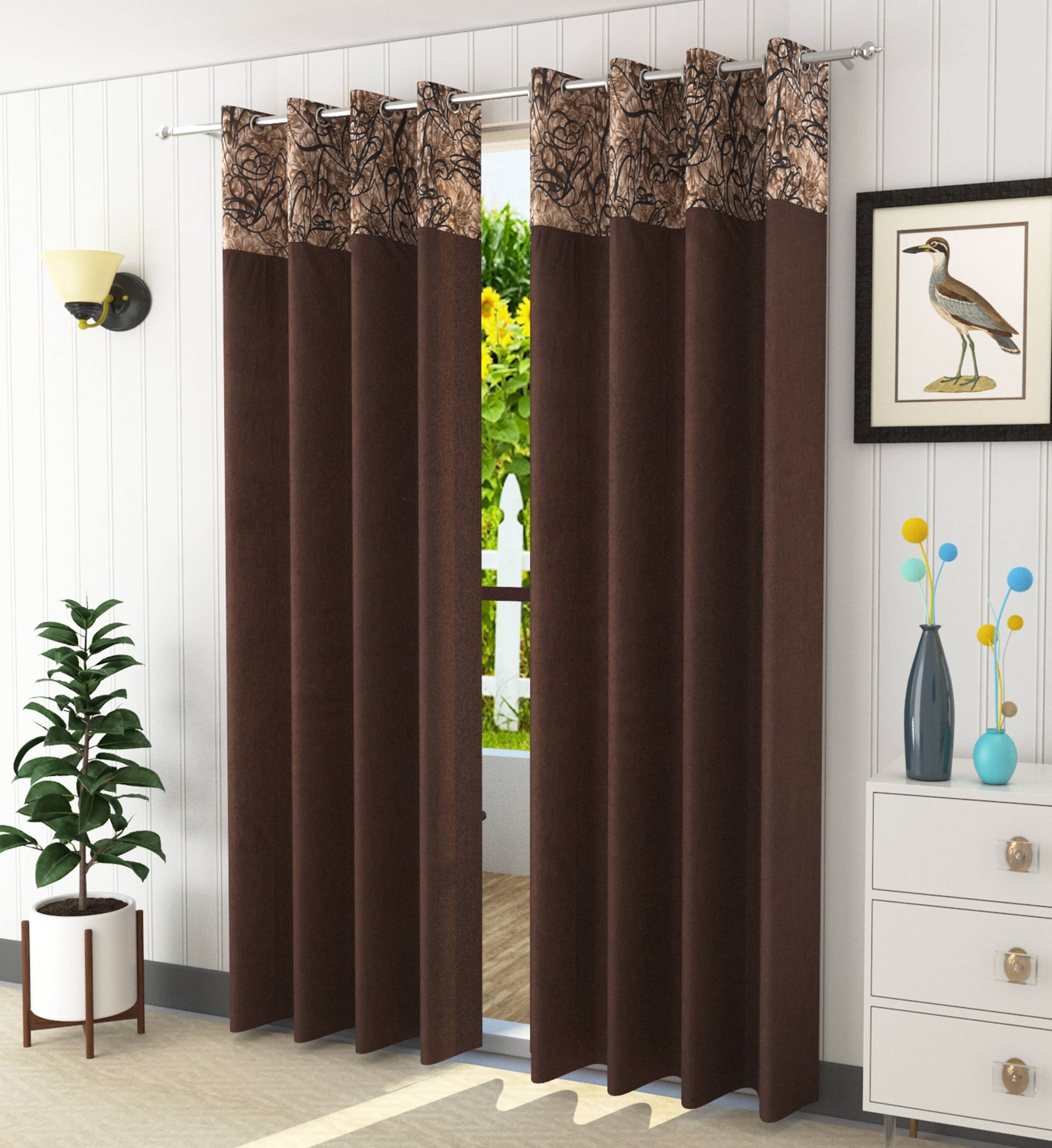 Homefab India - Brown Polyester Abstract Door Curtain ( Pack of 2 )