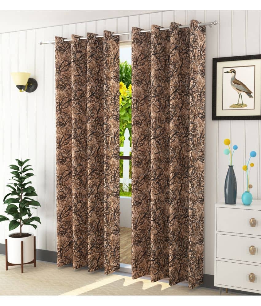 Homefab India Printed Blackout Eyelet Window Curtain 5ft (Pack of 2) - Brown