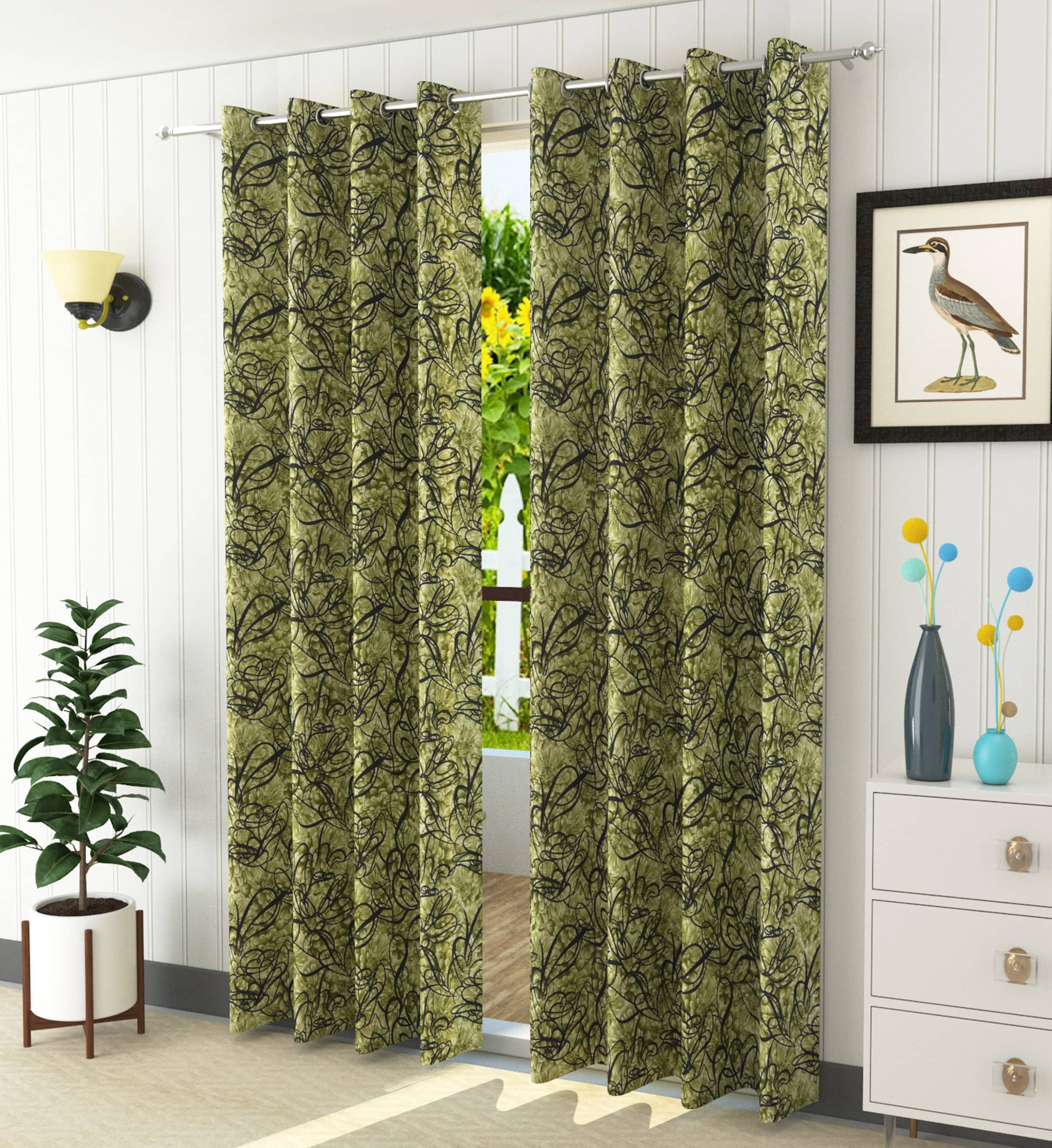 Homefab India Abstract Blackout Eyelet Door Curtain 7ft (Pack of 2) - Green