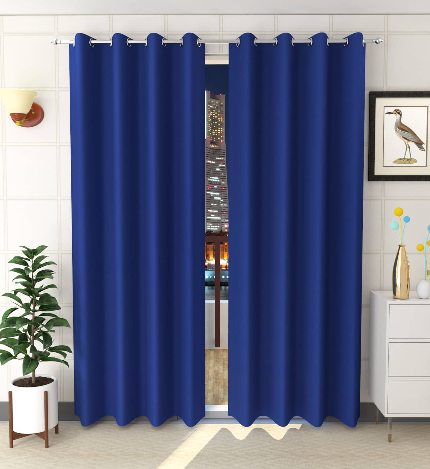 Homefab India Solid Blackout Eyelet Window Curtain 5ft (Pack of 2) - Light Blue
