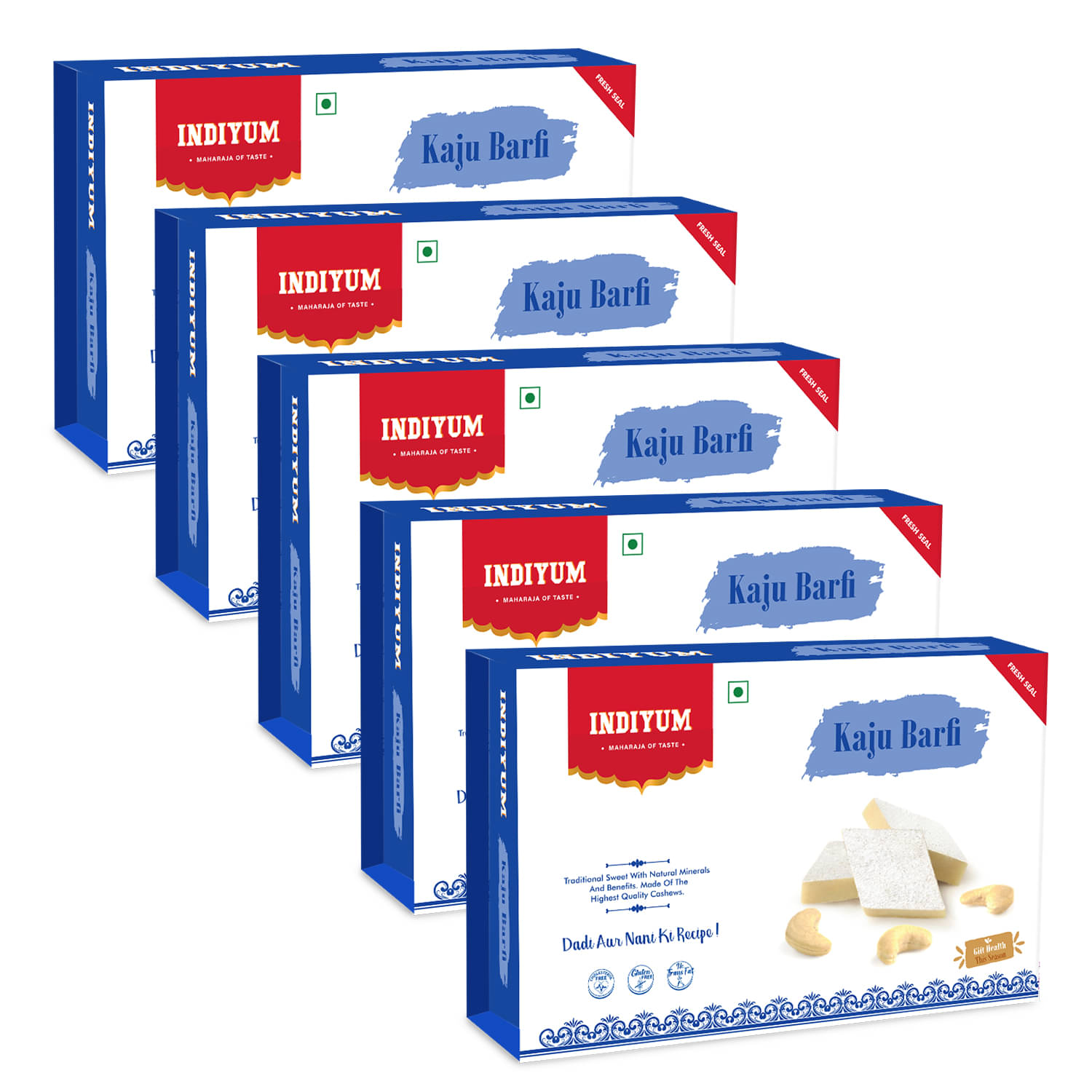     			Indiyum Mithai 1kg Kaju Barfi 200 gm Pack of 5