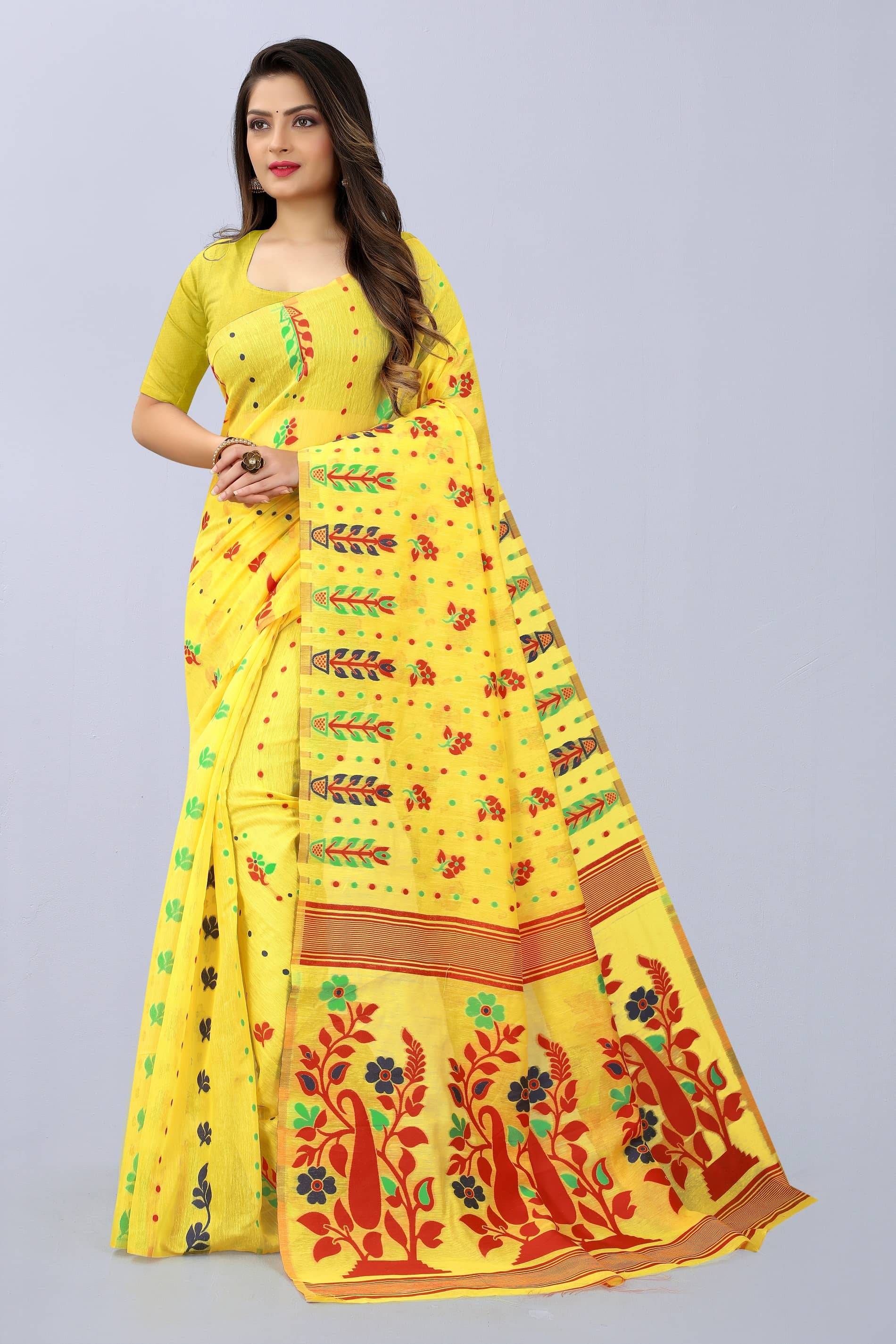 NENCY FASHION Cotton Woven Saree Without Blouse Piece ( Gold ) - Sarees | Buy online on ZillyBuy