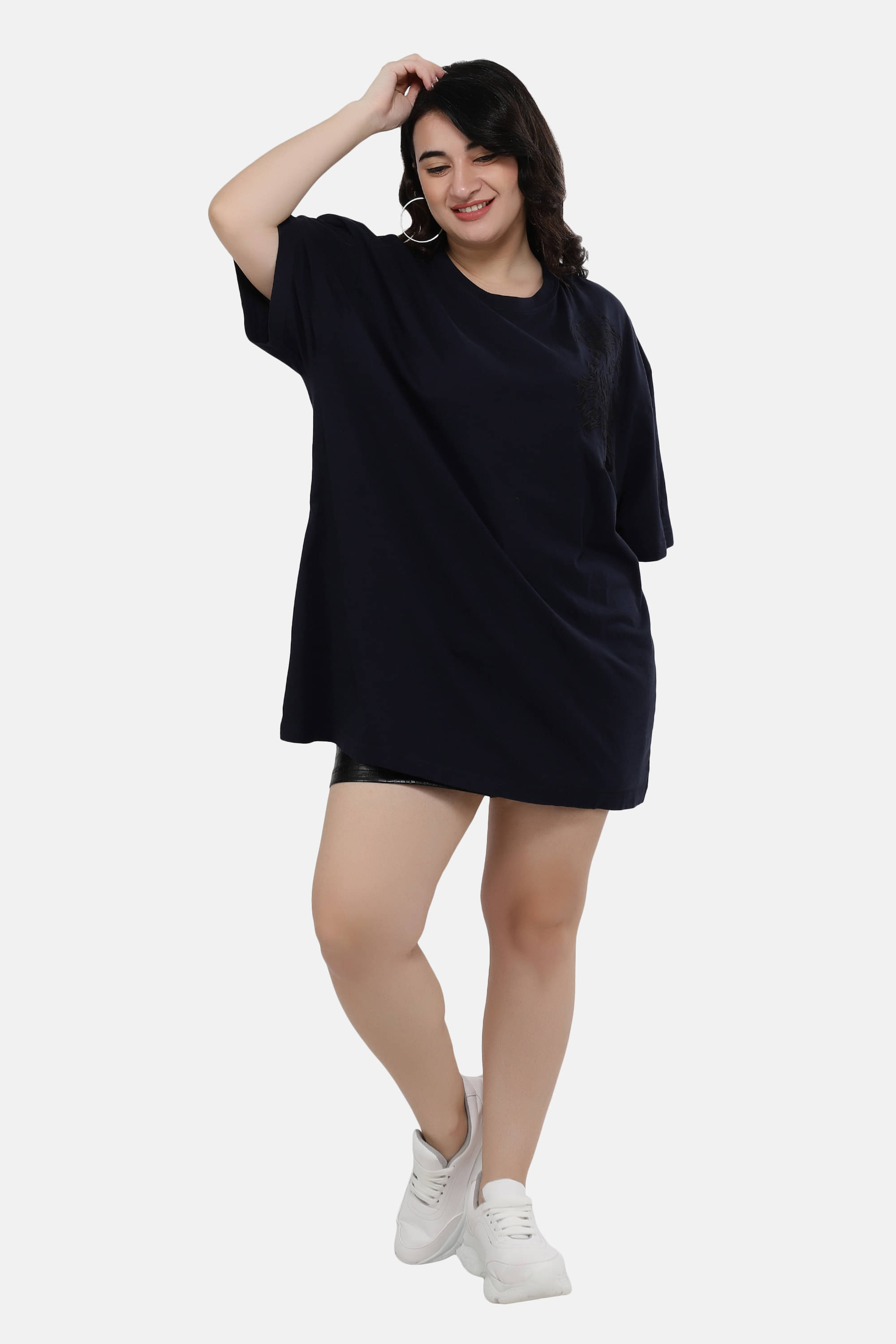 NUEVOSDAMAS Women Cotton Printed Regular Fit Round Neck T-Shirt ( Navy Blue )     			NUEVOSDAMAS Women Cotton Printed Regular Fit Round Neck T-Shirt ( Navy Blue )