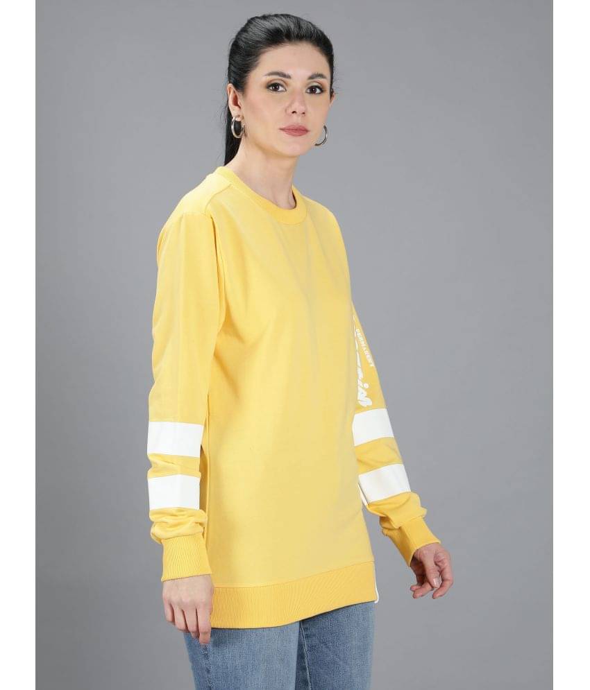     			NUEVOSDAMAS Polyester Yellow Non Hooded Sweatshirt