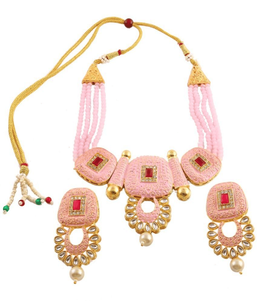 PUJVI - Pink Alloy Necklace Set ( Pack of 1 )
