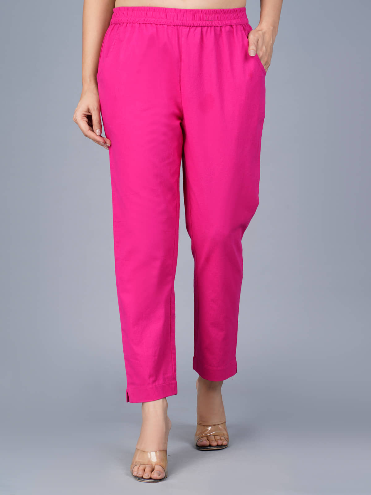 QuaClo - Fluorescent Pink Cotton Regular Women's Casual Pants ( Pack of 1 ) - Trousers | Buy online on ZillyBuy