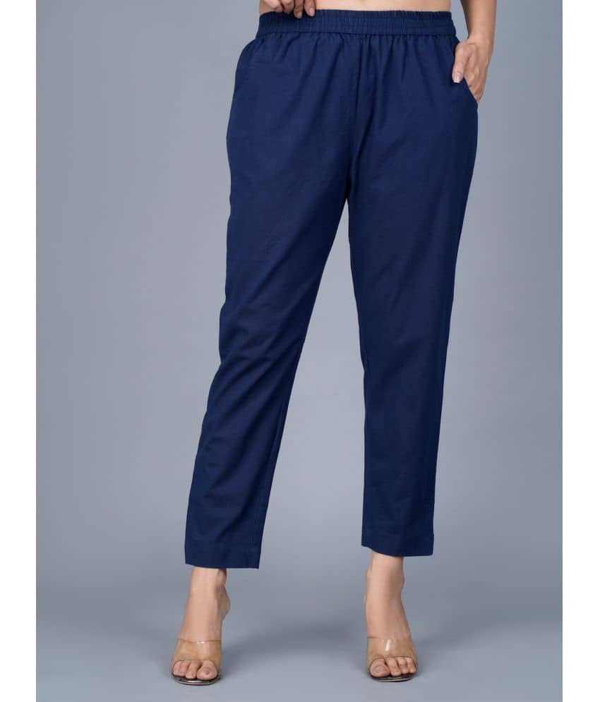 QuaClo - Navy Blue Cotton Regular Women's Casual Pants ( Pack of 1 ) - Trousers | Buy online on ZillyBuy