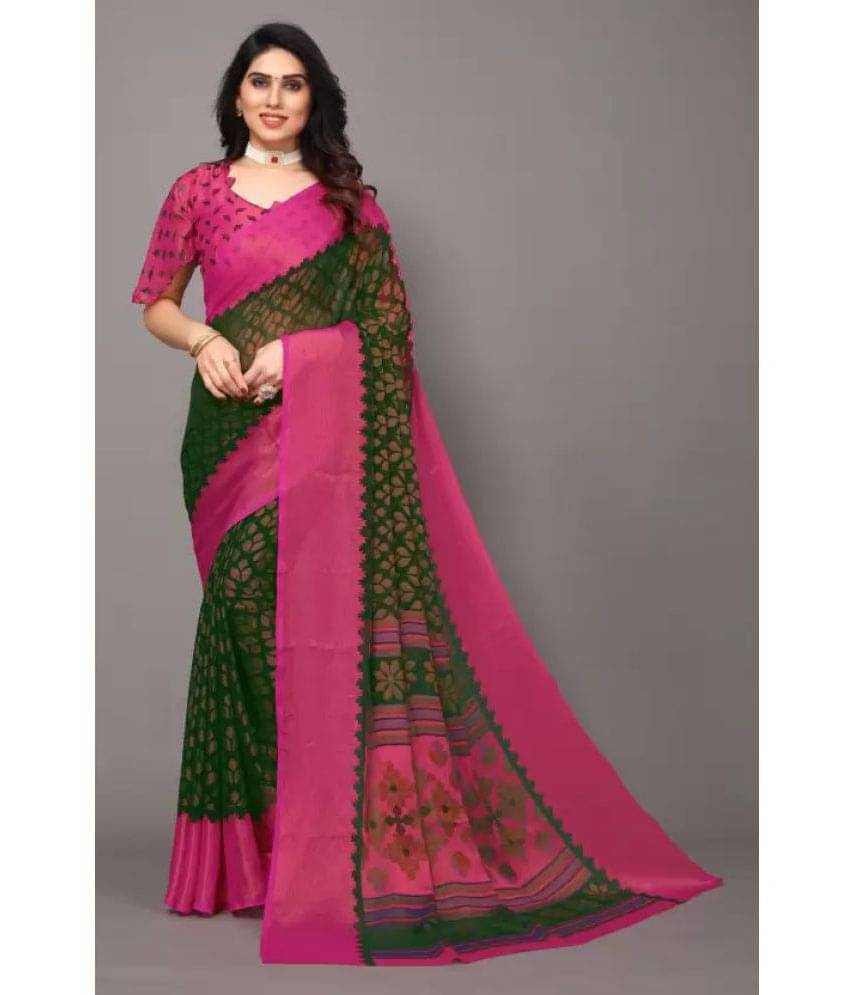     			Sitanjali Brasso Printed Saree With Unstitched Blouse Piece ( Green )