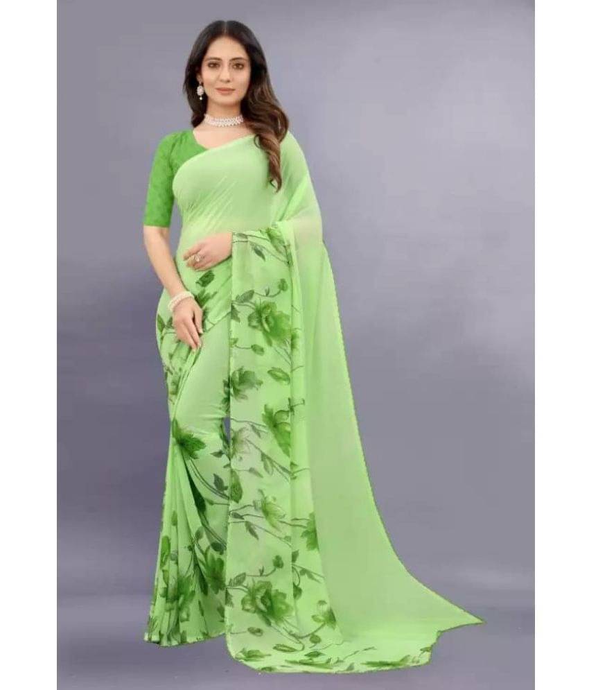     			Sitanjali Georgette Printed Saree With Unstitched Blouse Piece ( Green )