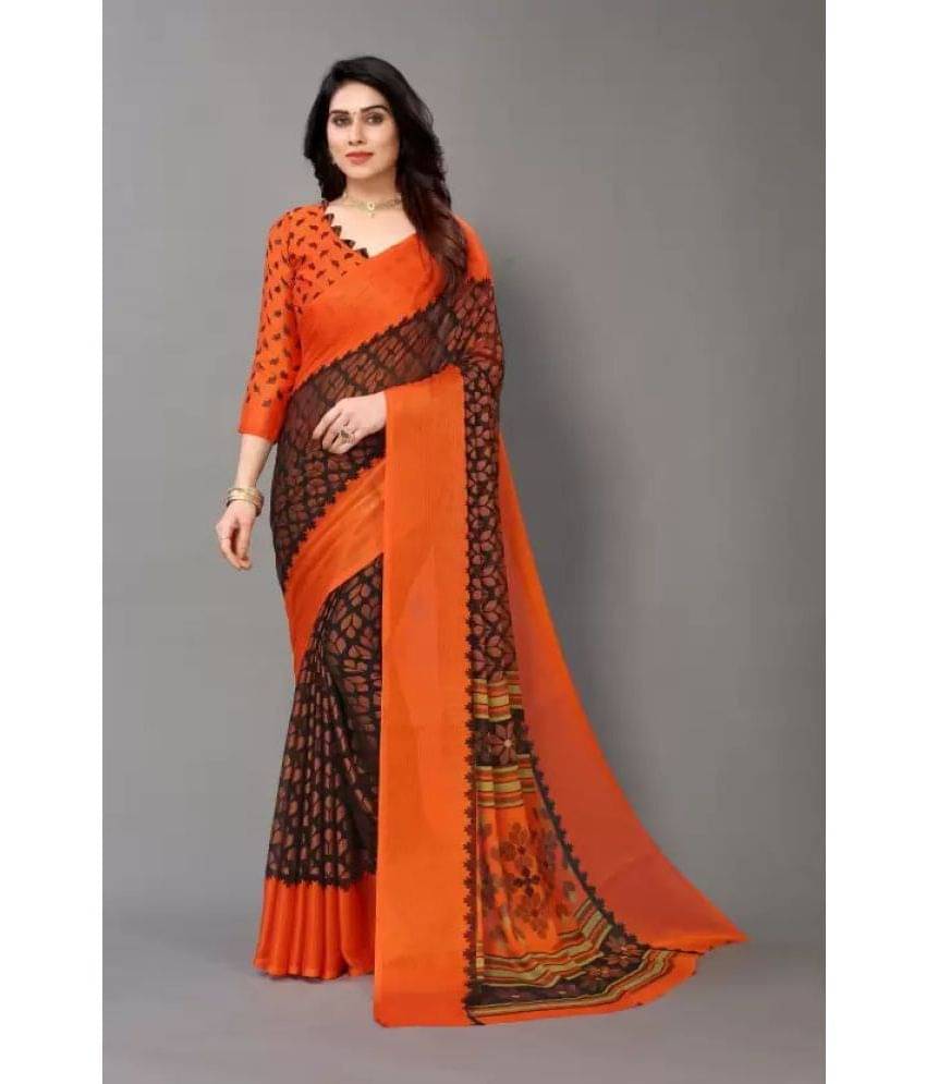     			Sitanjali Brasso Printed Saree With Unstitched Blouse Piece ( Orange )