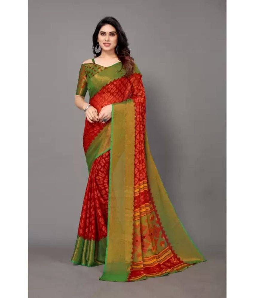 Sitanjali Brasso Printed Saree With Unstitched Blouse Piece ( Red ) Sitanjali Brasso Printed Saree With Unstitched Blouse Piece ( Red )