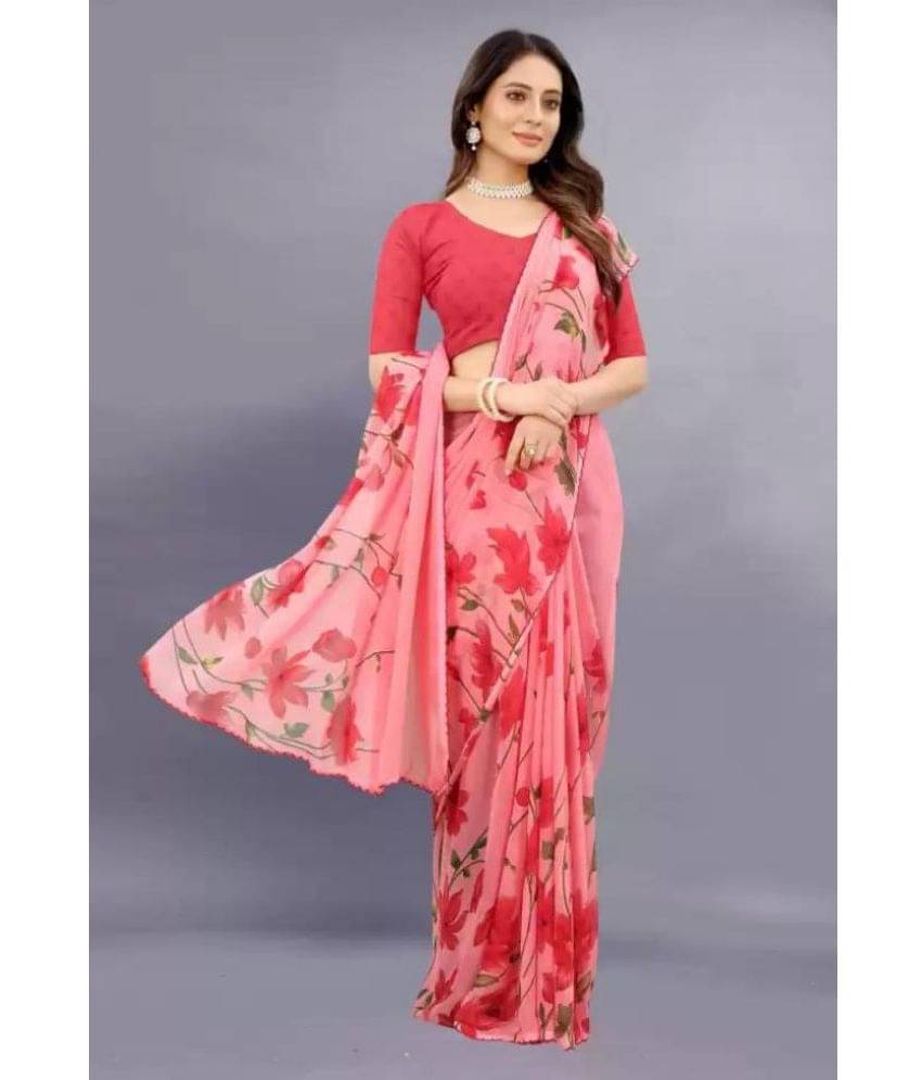    			Sitanjali Georgette Printed Saree With Unstitched Blouse Piece ( Red )