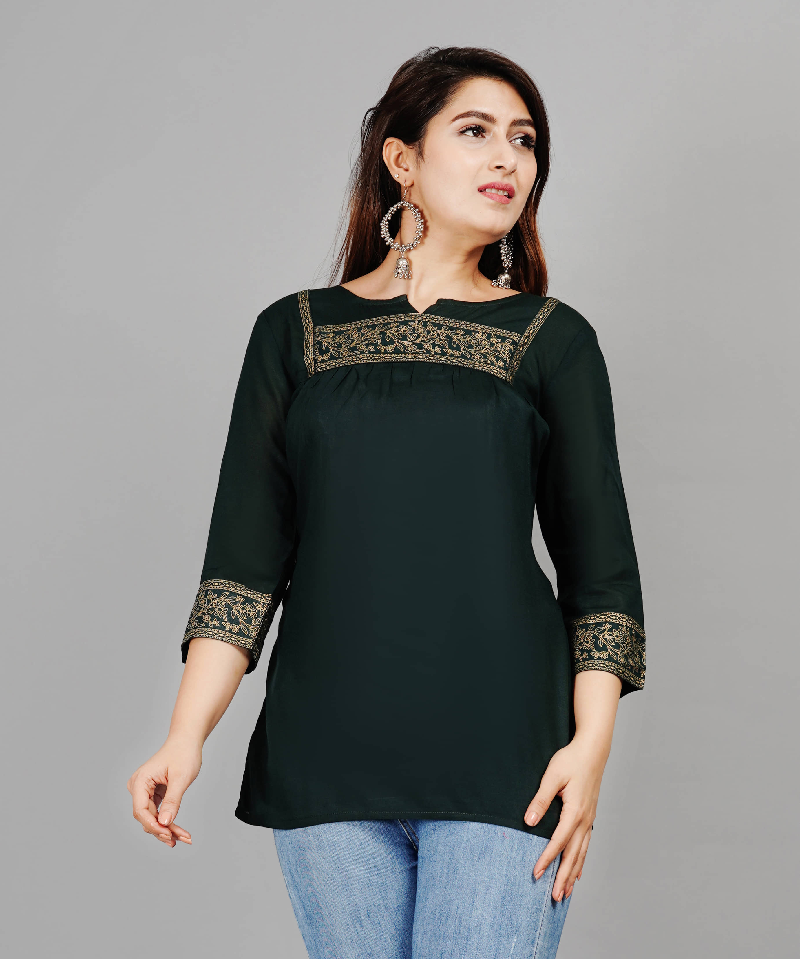 Smien Women's Rayon Tunic ( Green )