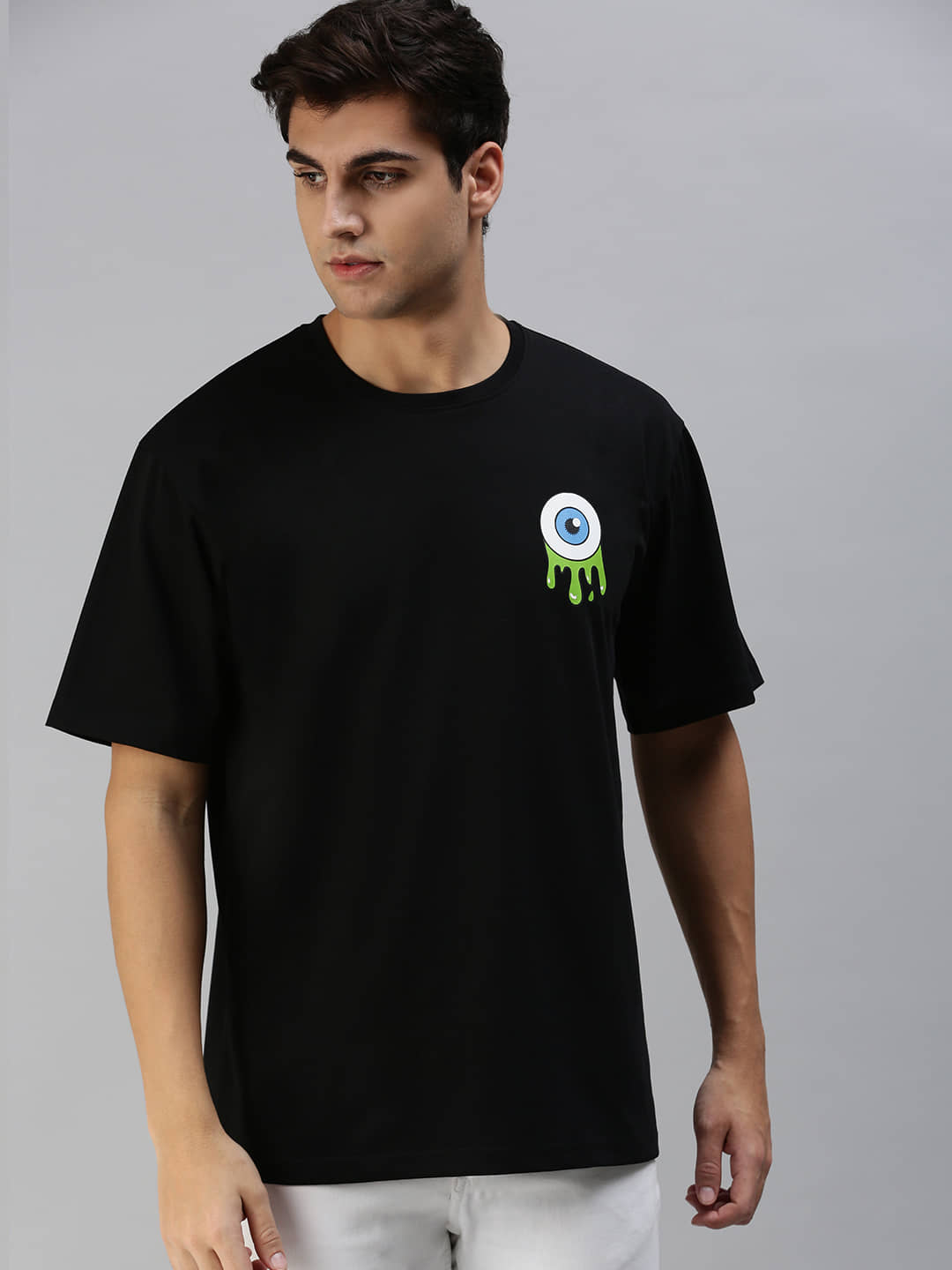 Veirdo Pack of 1 Cotton Oversized Fit Men's T-Shirt ( Black )