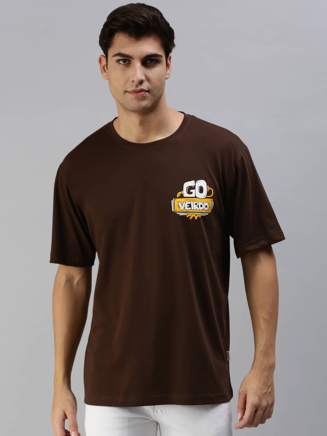 Veirdo Pack of 1 Cotton Oversized Fit Men's T-Shirt ( Brown )