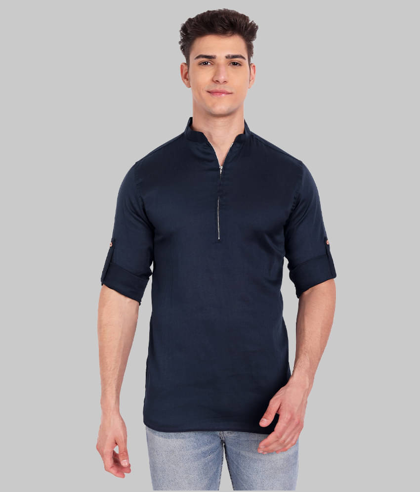 Vida Loca - Navy Linen Slim Fit Men's Casual Shirt ( Pack of 1 ) Vida Loca - Navy Linen Slim Fit Men's Casual Shirt ( Pack of 1 )