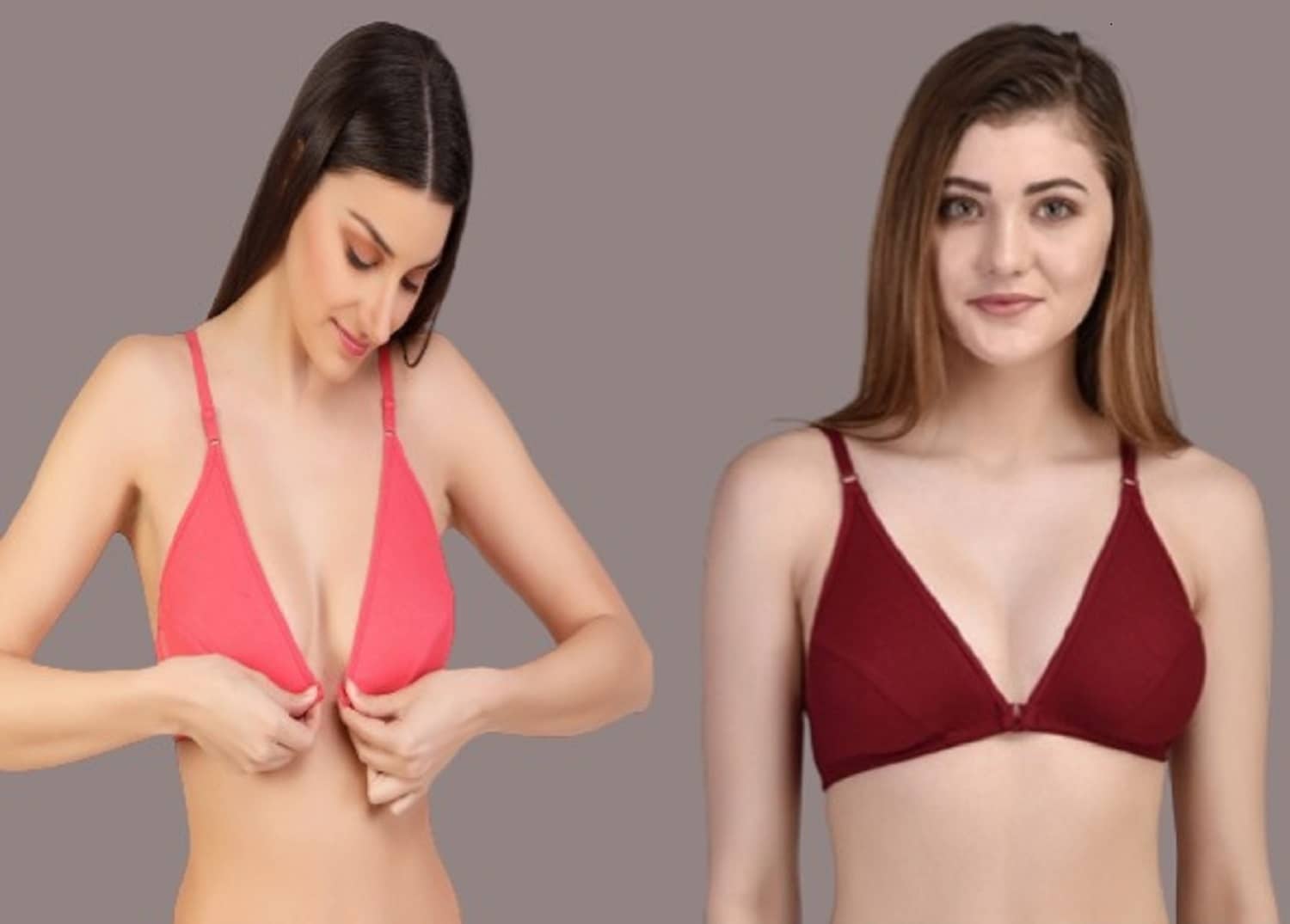 Zourt Pack of 2 Cotton Non Padded Women's Plunge Bra ( Multicolor )