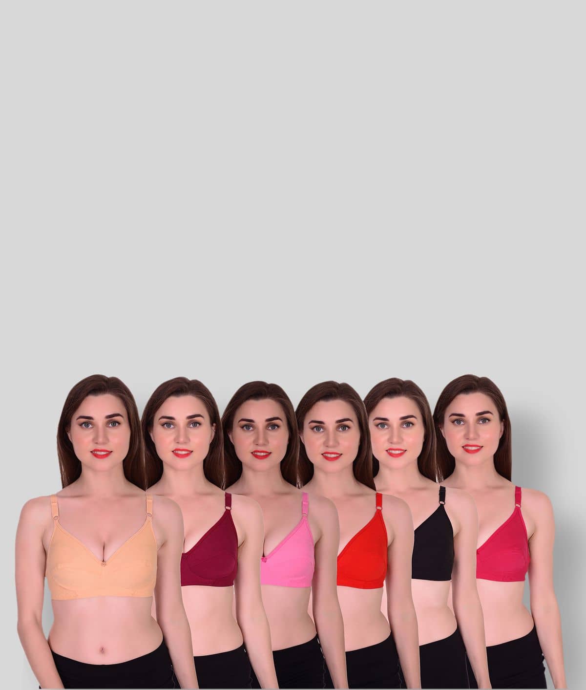 ACHIEVER LINGERIE Pack of 6 Cotton Non Padded Women's Everyday Bra ( Multi Color )