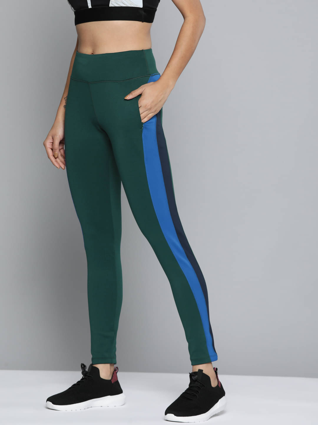     			Alcis Green Polyester Solid Capri - Single