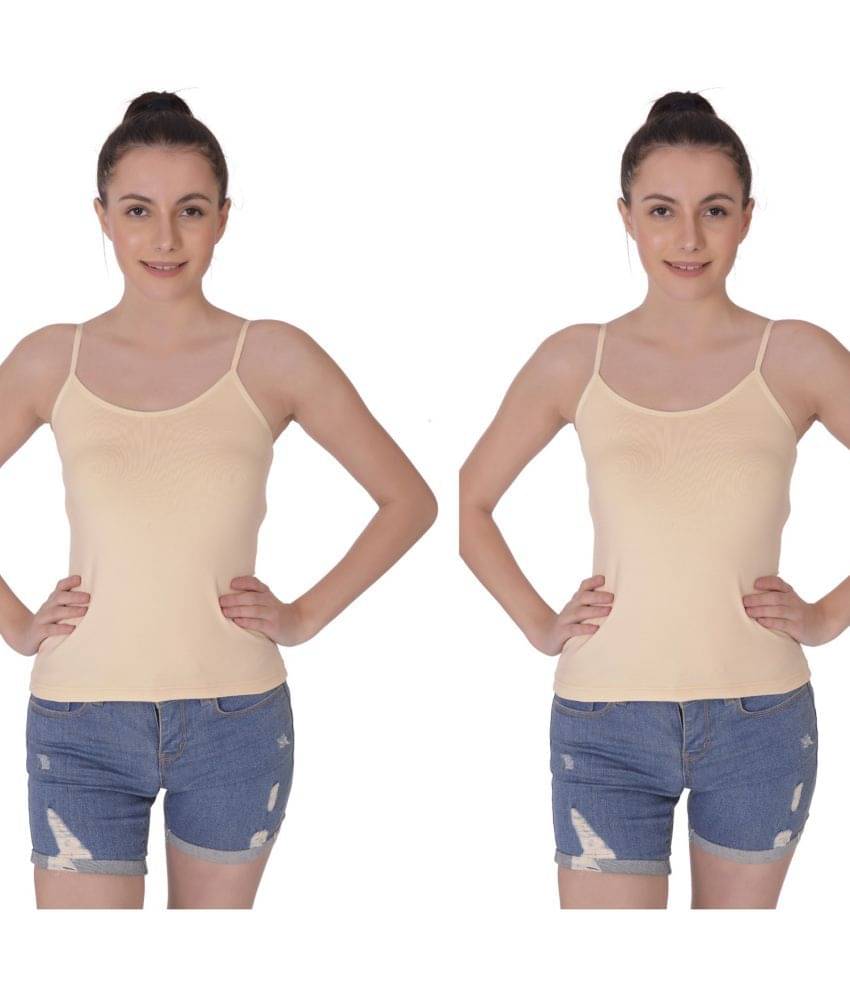 BODY & LOVELY Cotton Lycra Camisoles - Beige Pack of 2 BODY & LOVELY Cotton Lycra Camisoles - Beige Pack of 2