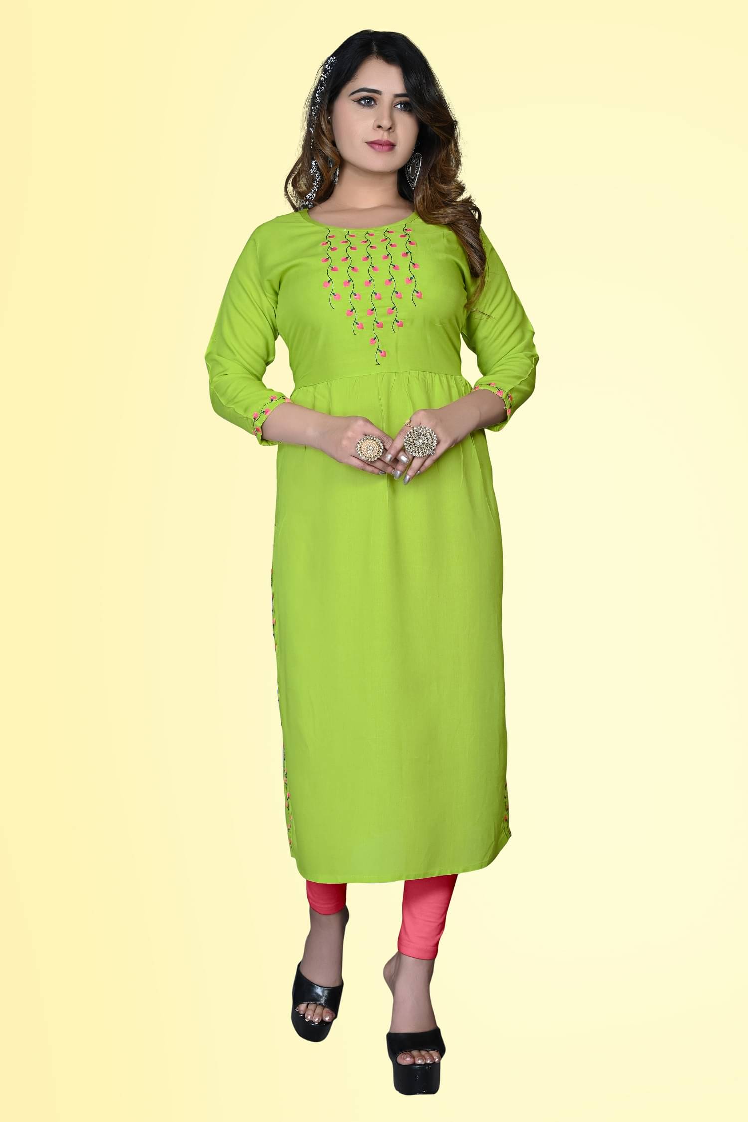     			HAYA - Lime Green Rayon Women's Straight Kurti ( Pack of 1 )