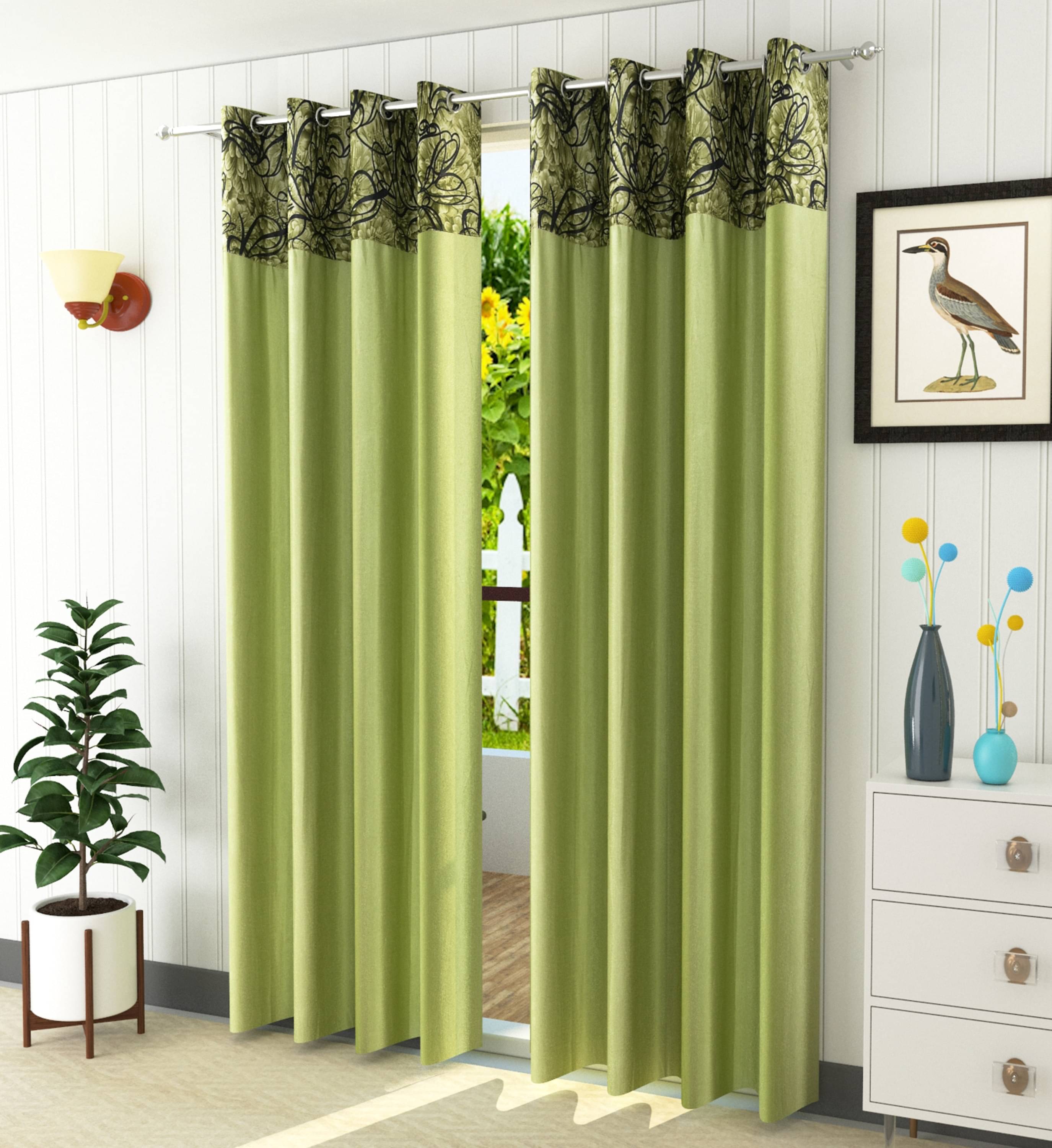     			Homefab India Printed Blackout Eyelet Long Door Curtain 9ft (Pack of 2) - Green