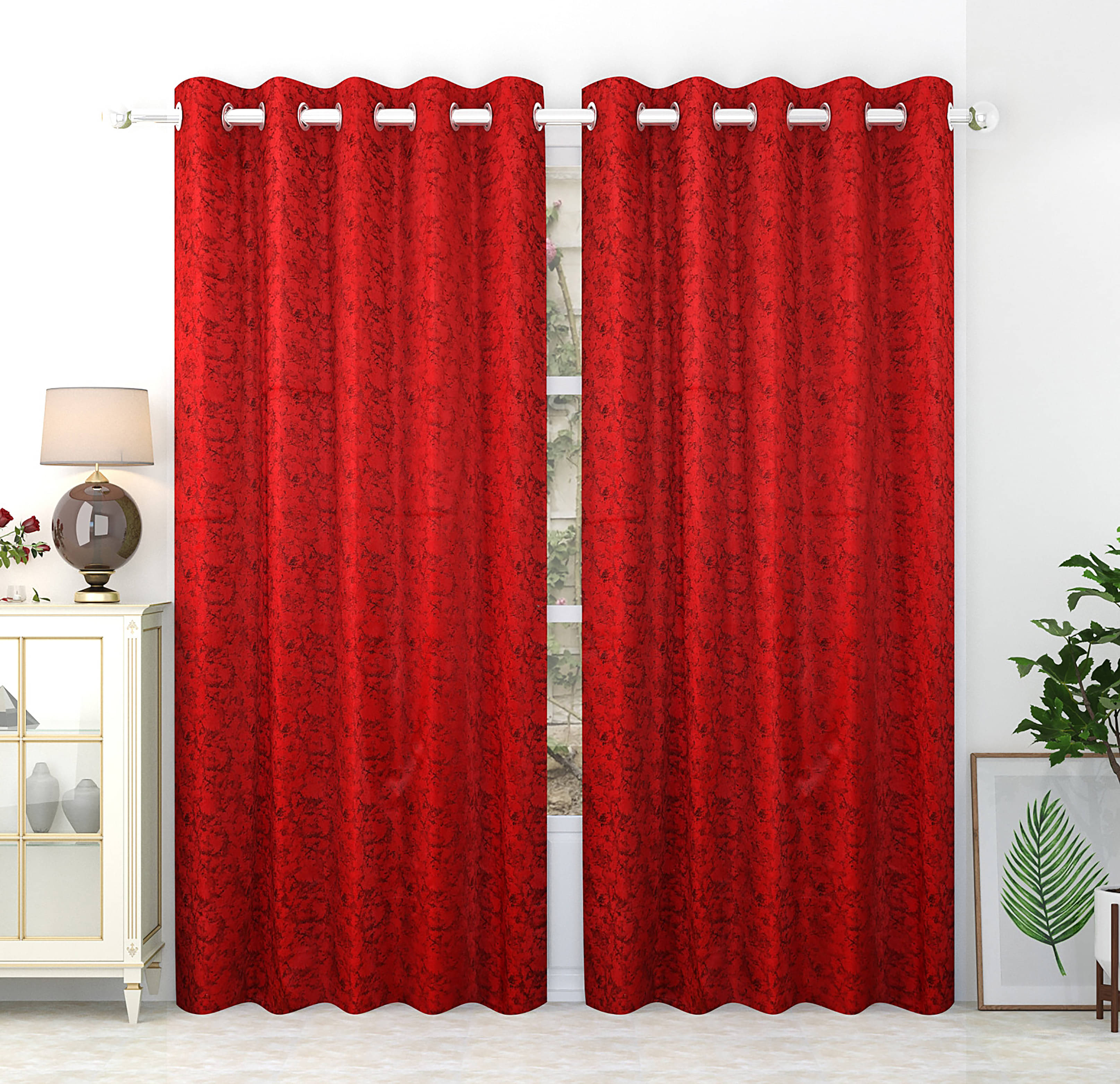     			Homefab India Abstract Blackout Eyelet Window Curtain 5ft (Pack of 2) - Maroon