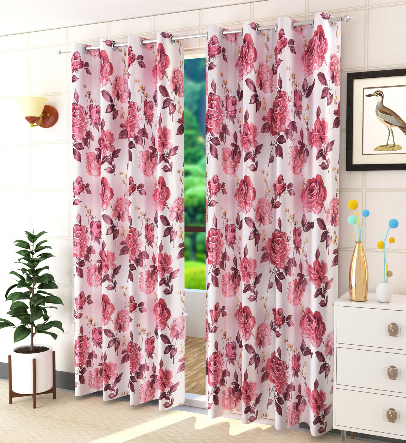 Homefab India Floral Blackout Eyelet Window Curtain 5ft (Pack of 2) - Maroon     			Homefab India Floral Blackout Eyelet Window Curtain 5ft (Pack of 2) - Maroon