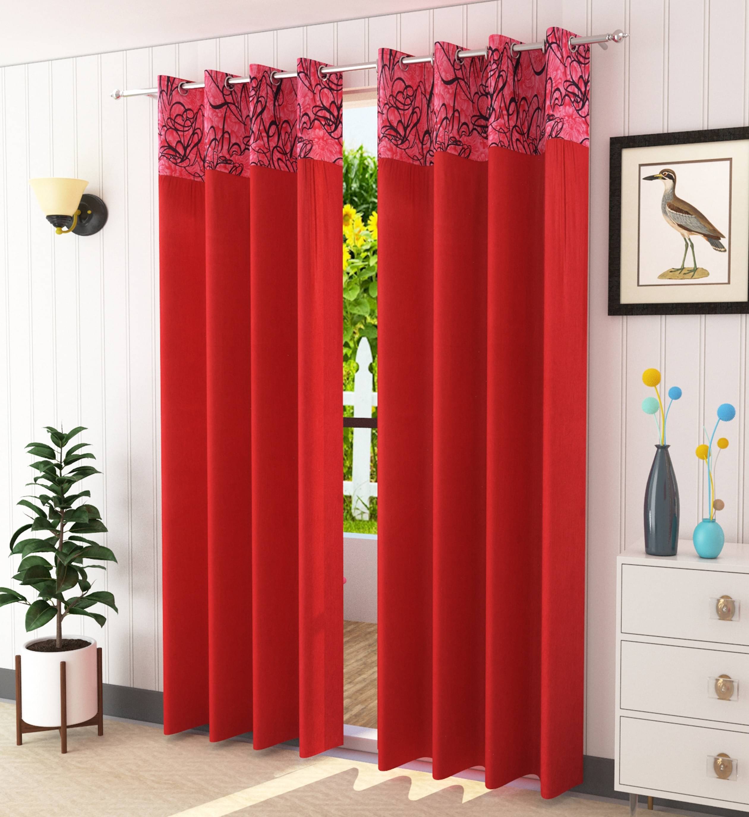 Homefab India Printed Blackout Eyelet Window Curtain 5ft (Pack of 2) - Maroon Homefab India Printed Blackout Eyelet Window Curtain 5ft (Pack of 2) - Maroon