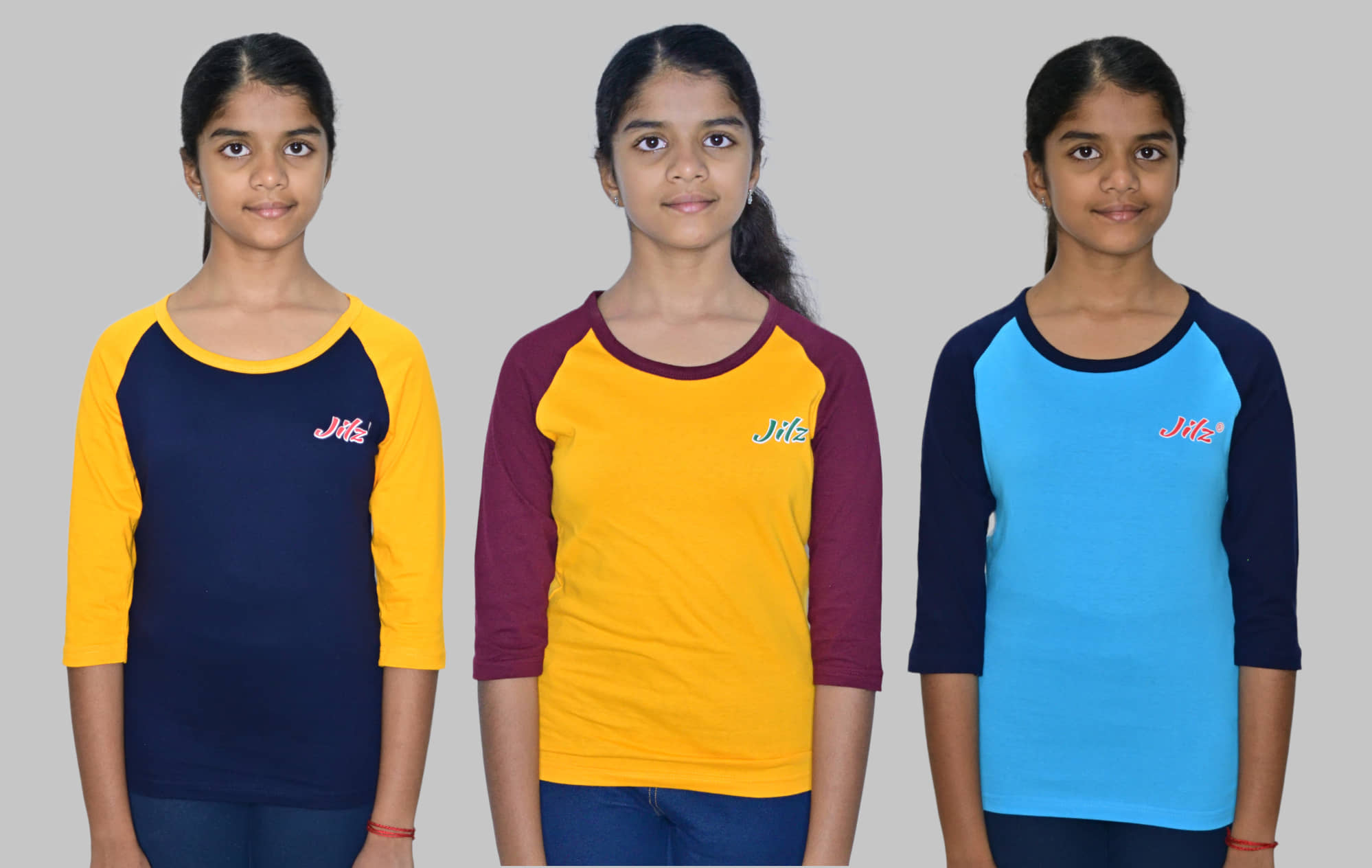 JILZ Pack of 3 Girls 100% Cotton T-Shirt ( Multi )