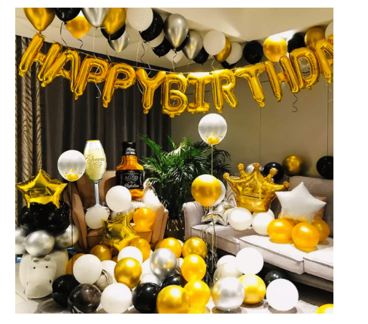     			Jolly Party  Happy Birthday Banner Decoration Kit 58 Pcs Set for Husband Boys Balloons Decorations Items Combo with Cheers Foil Balloon Crown Foil, Age Perfect, Metallic Balloons with Ribbon