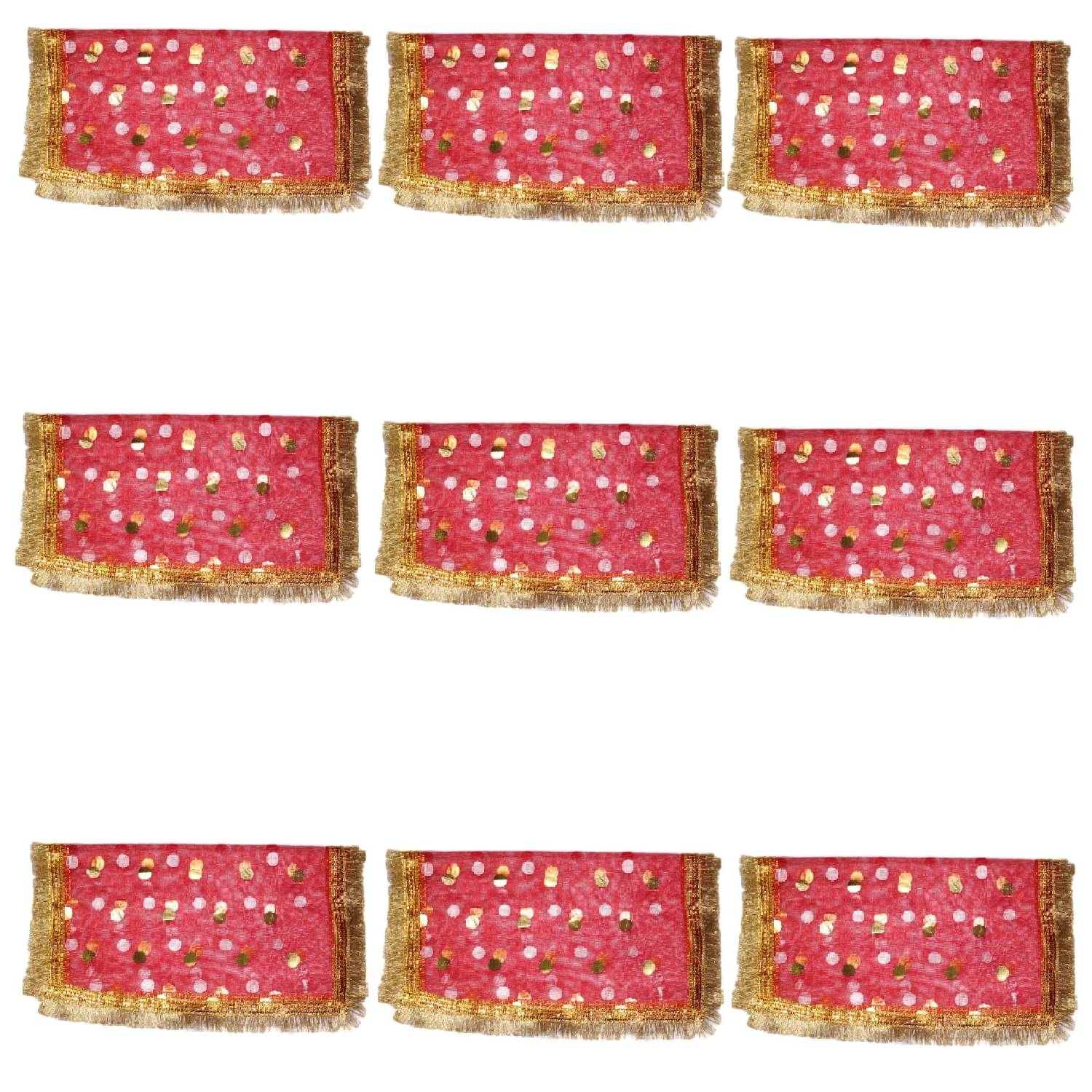     			Kaku Fancy Dresses Mata ki Chunari | Puja Chunri | Kanya Pujan Navratri Puja Patka Mata Lal Chunni With Golden Embroidery And Lace | Dotted 36 x17-9Pc -Red, for Girls