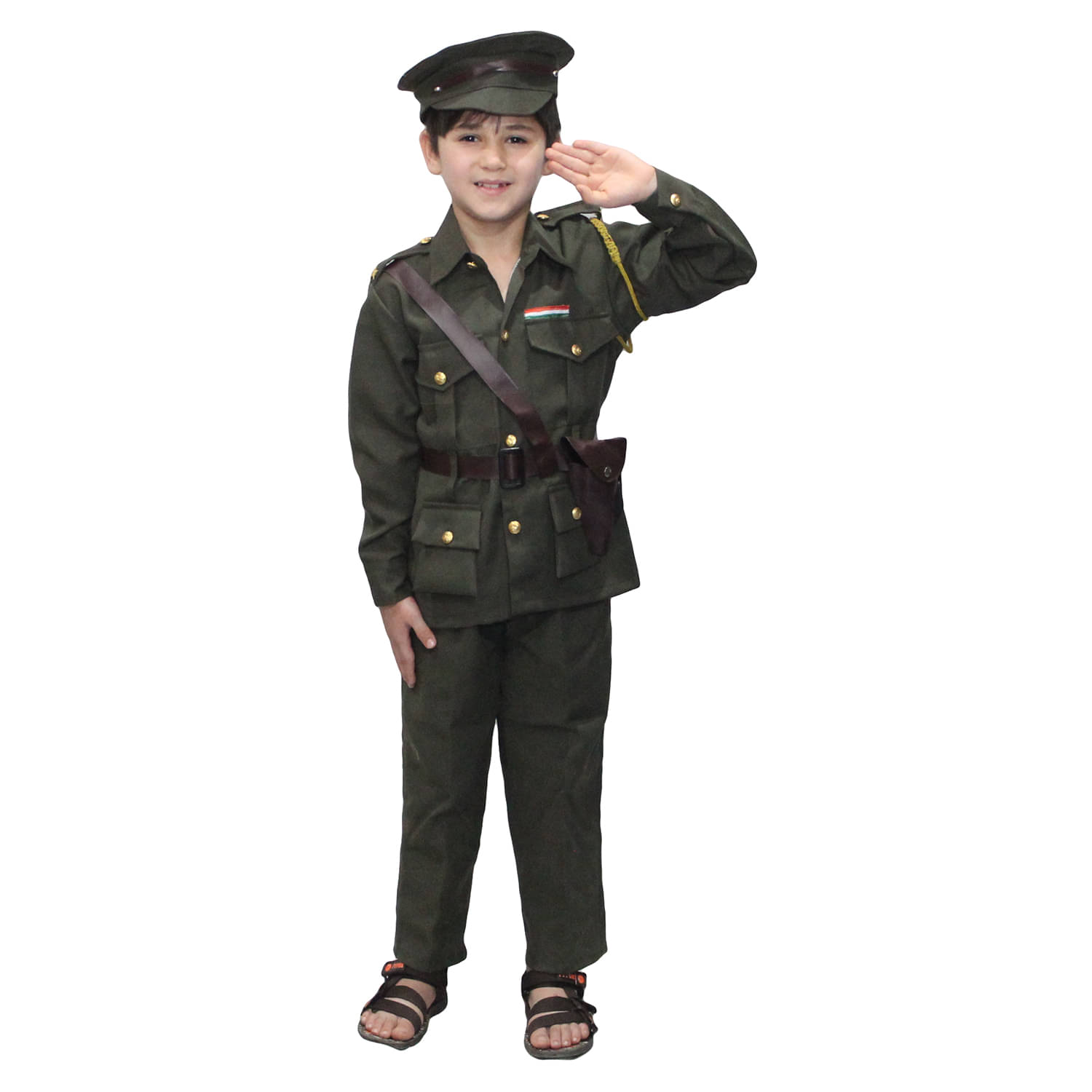 Kaku Fancy Dresses Our Helper/National Hero Indian Army Costume -Green, 14-18 Years, for Boys Kaku Fancy Dresses Our Helper/National Hero Indian Army Costume -Green, 14-18 Years, for Boys