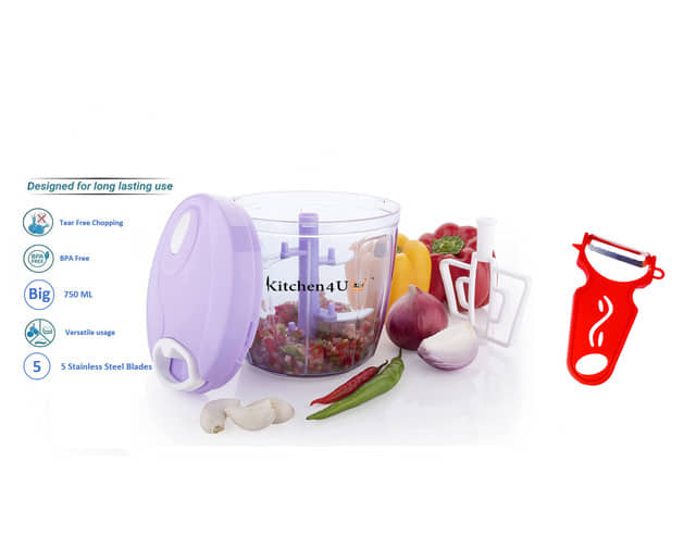Kitchen4U - Multicolor Plastic Mannual Chopper 750 ml ( Pack of 2 )