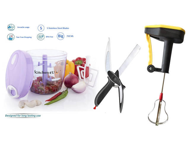     			Kitchen4U - Multicolor Plastic Mannual Chopper 750 ml ( Pack of 3 )