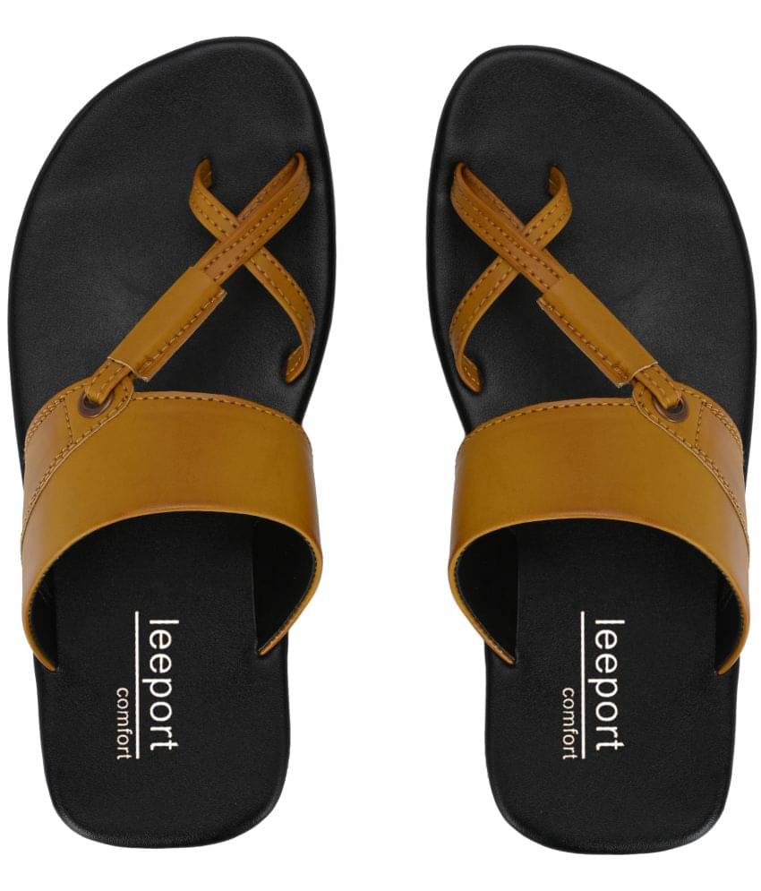     			Leeport - Yellow Men's Leather Slipper