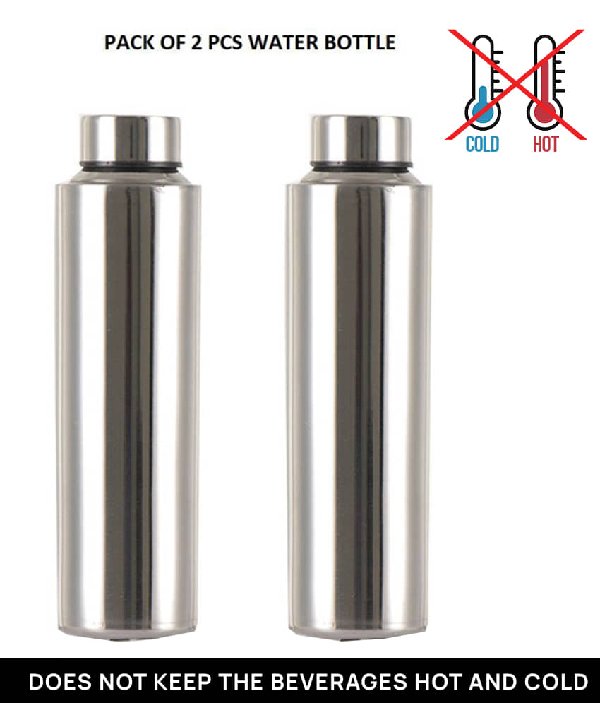 PIQUANT KITCHENWARE Water Bottle for Home/Office/Gym/School/Collage Silver 950 mL Steel Fridge Bottle set of 2