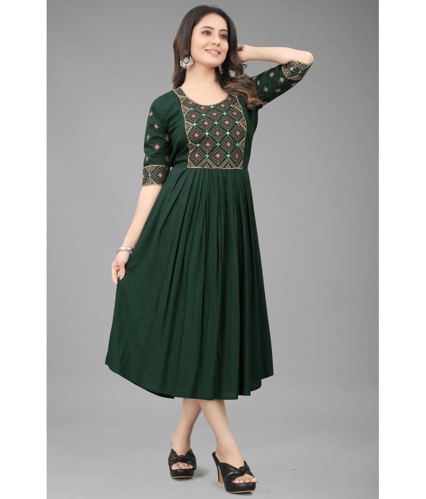 QPEEZ - Green Rayon Women's Nayra Kurti ( Pack of 1 ) - Kurtis, Tunics | Buy online on ZillyBuy