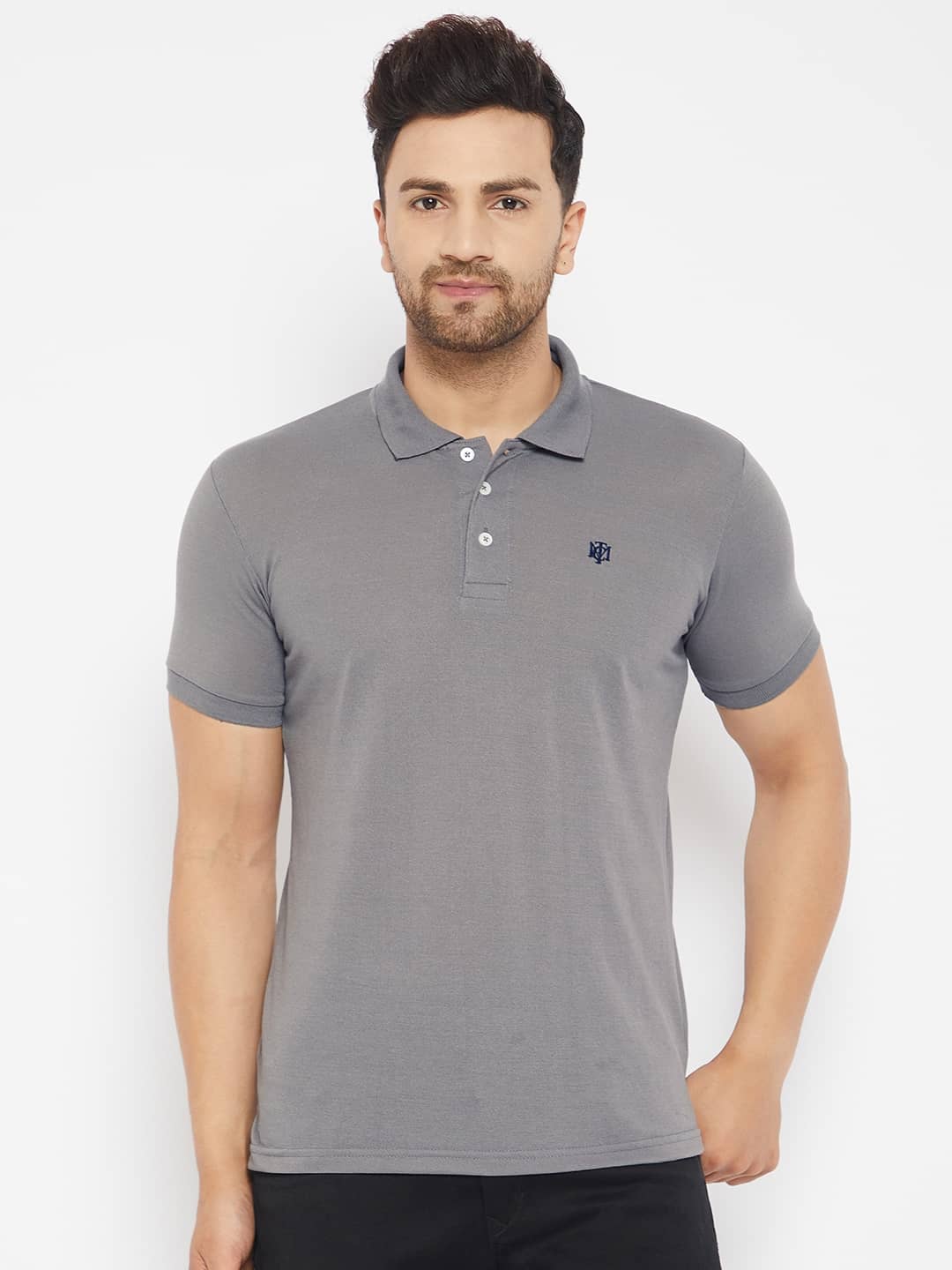 The Million Club Pack of 1 Cotton Blend Regular Fit Solid Half Sleeves Men's Polo T Shirt ( Grey )