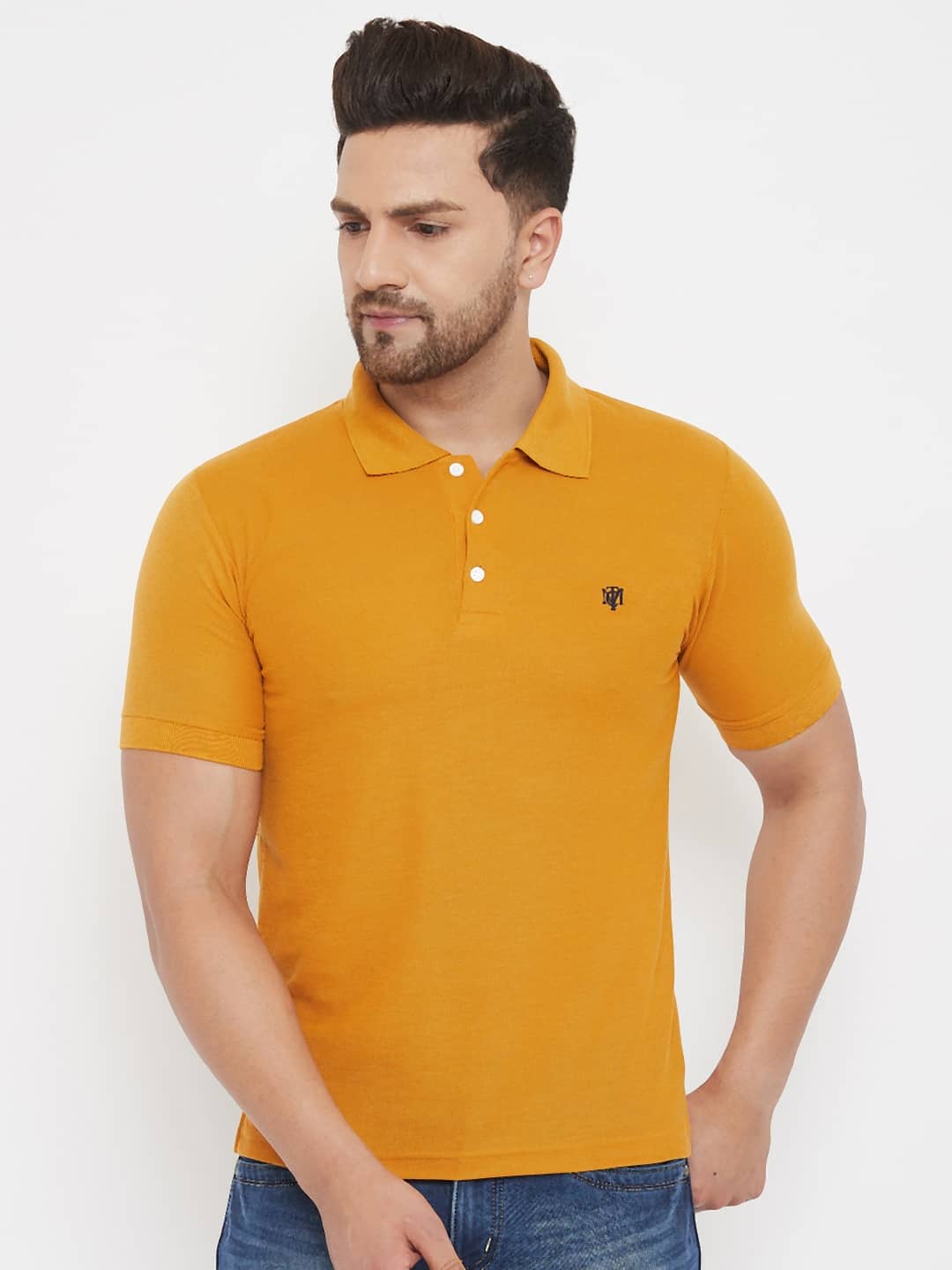 The Million Club Pack of 1 Cotton Blend Regular Fit Solid Half Sleeves Men's Polo T Shirt ( Mustard )